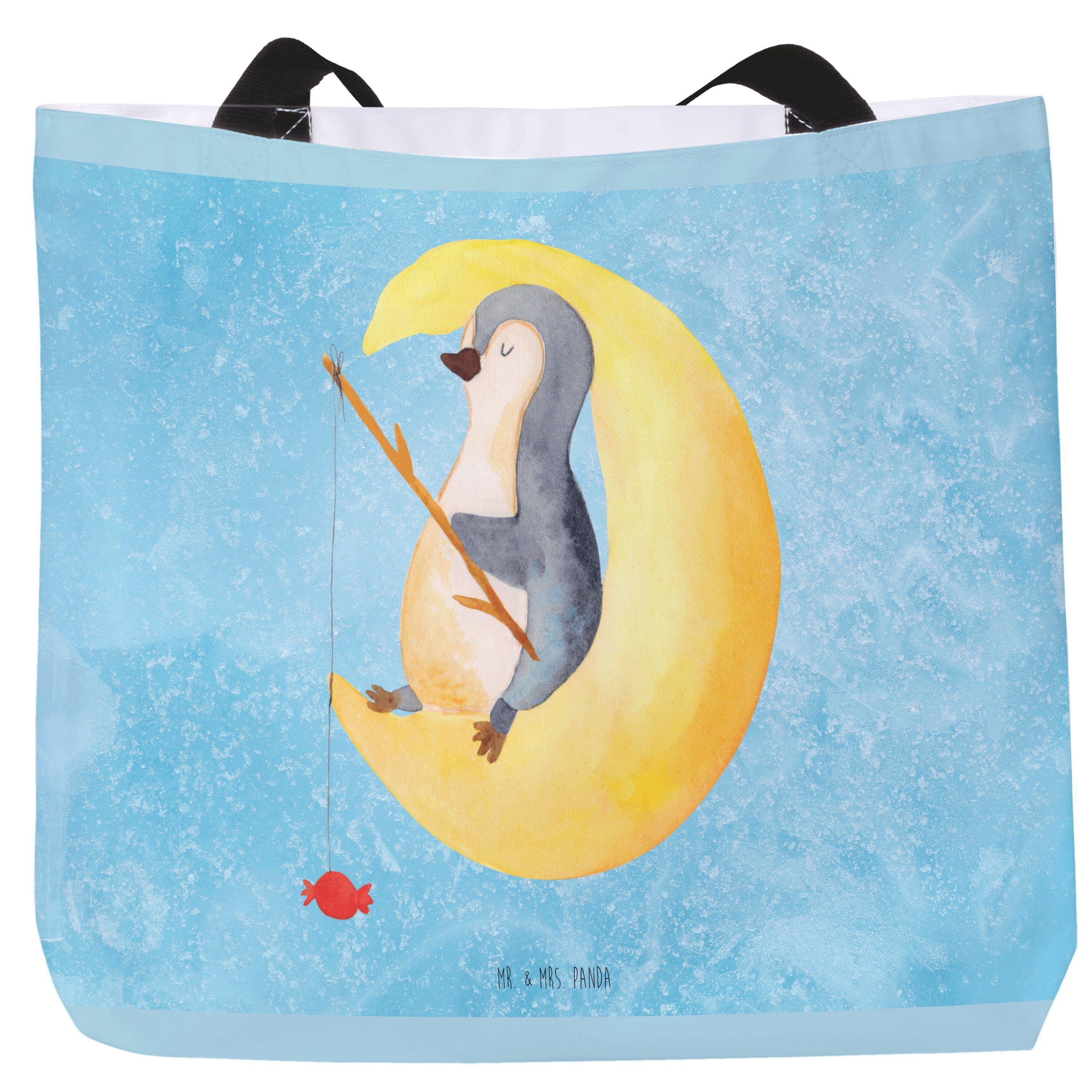 Mr. & Mrs. Panda Shopper Pinguin Mond - Eisblau - Geschenk, schlafen, Süßigkeiten, Alltagstasc (1-tlg)