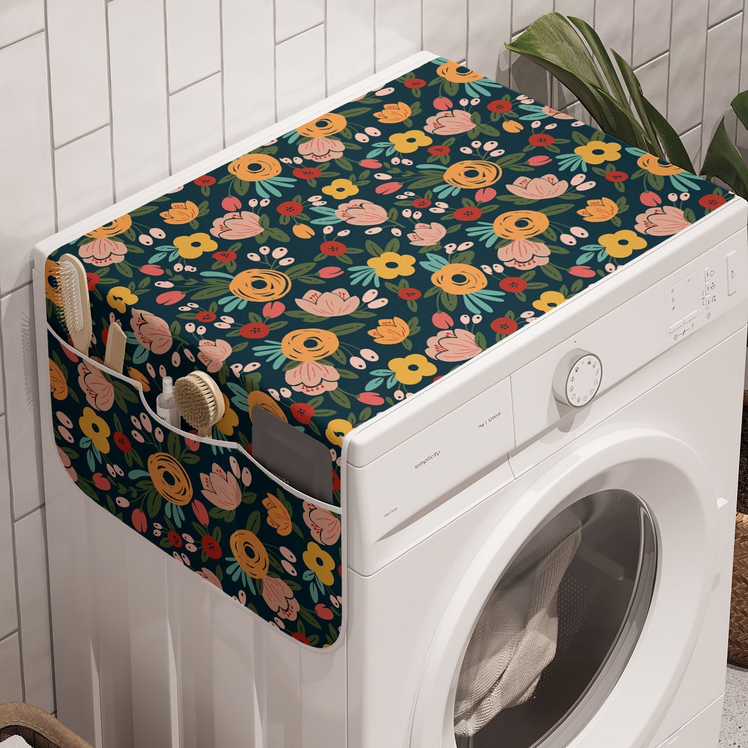 Badorganizer Waschmaschine Trockner, für und Anti-Rutsch-Stoffabdeckung Abakuhaus Abstrakte Blumen Blumen-Knospen