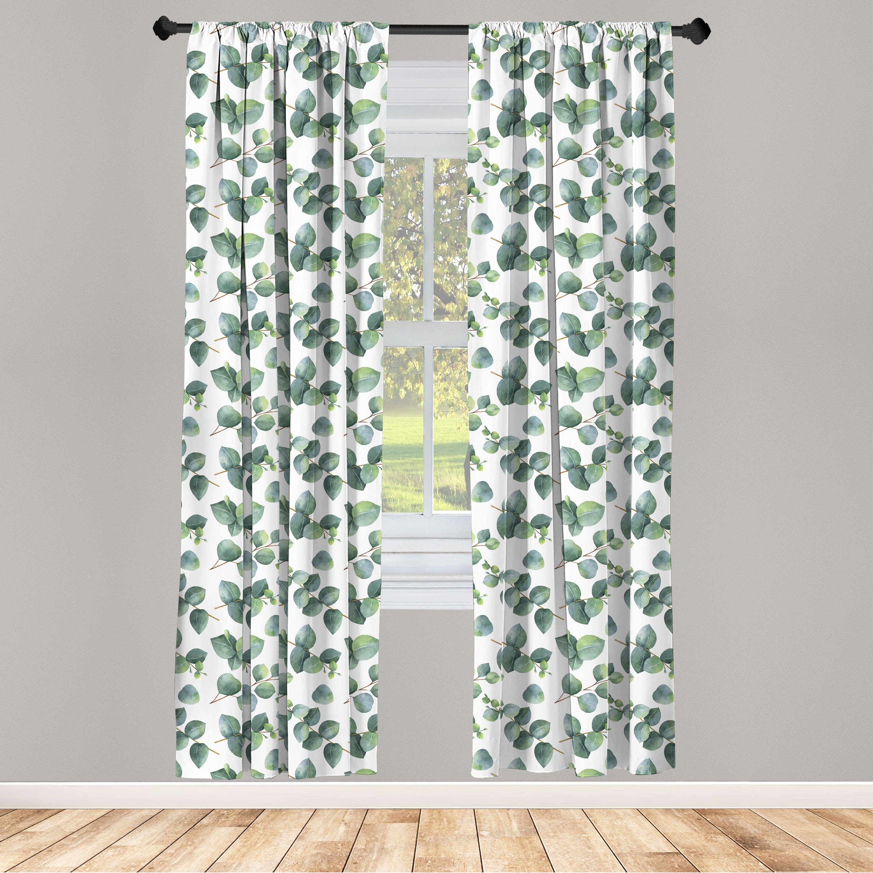 Aquarell Wohnzimmer Vorhang für Schlafzimmer Microfaser, Abakuhaus, Kunst Gardine Blatt Dekor, Eucalyptus