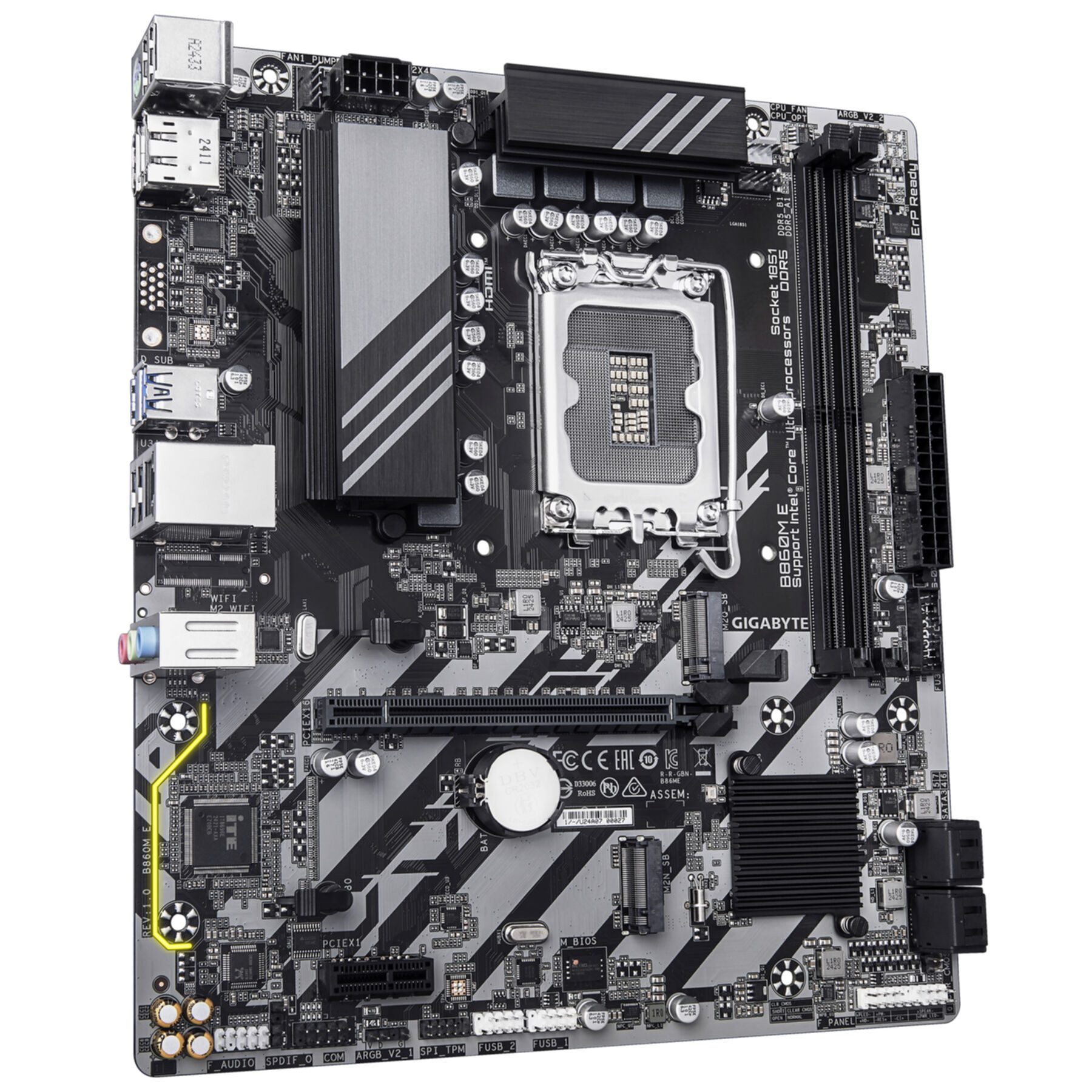Gigabyte B860M E Mainboard - Intel Core Ultra Series CPUs, 4+1+2 Phasen VRM, bi Mainboard