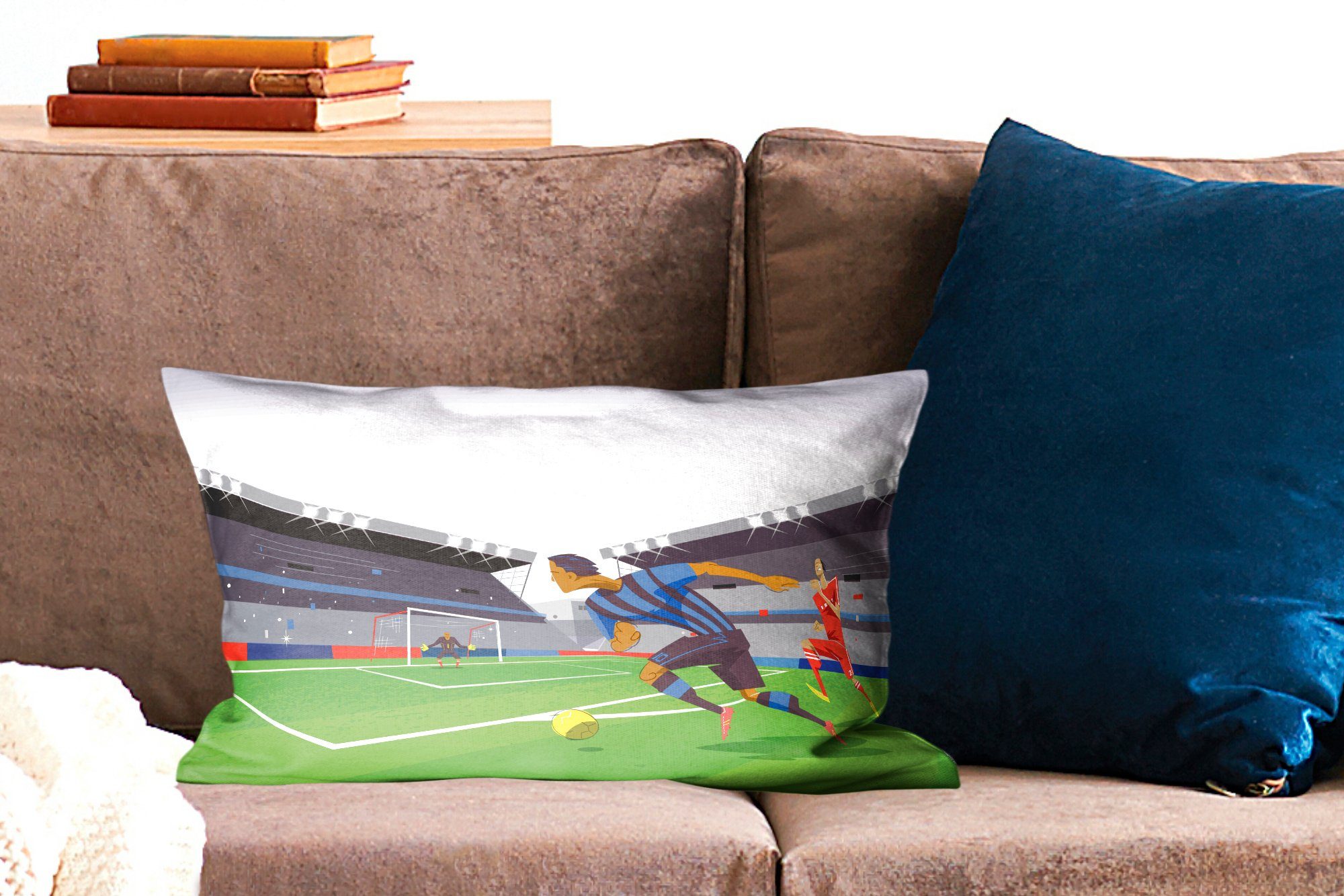 spielen Stadion Spielern, Dekoration, Wohzimmer von die Dekokissen Fußball einem Schlafzimmer MuchoWow Zierkissen, -, Dekokissen Füllung, mit in Illustration Eine