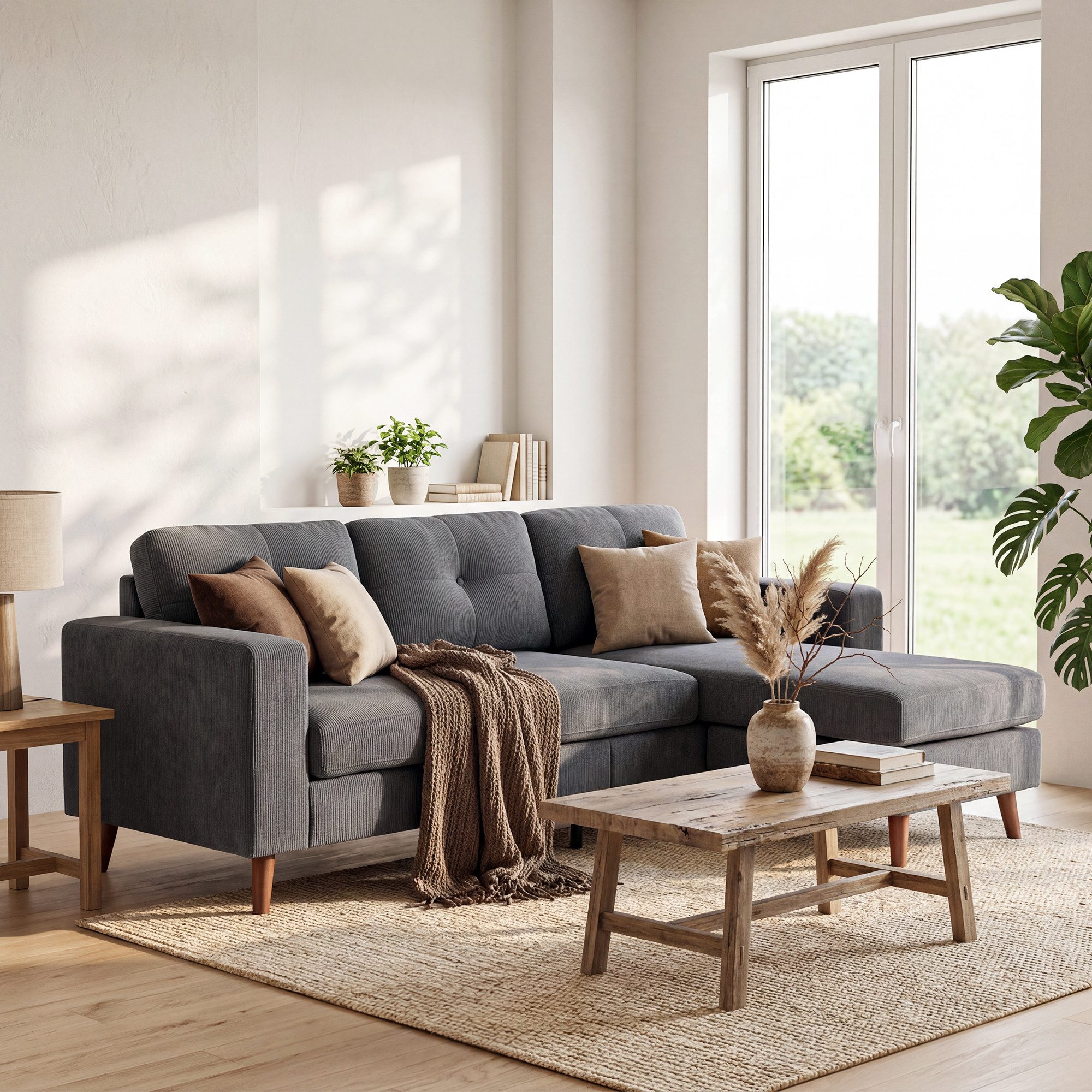 HOMCOM Ecksofa mit umkehrbarer Chaiselongue, Cord-Optik, Eckcouch 1 Teile, für kleinen Raum, Wohnzimmer, Dunkelgrau