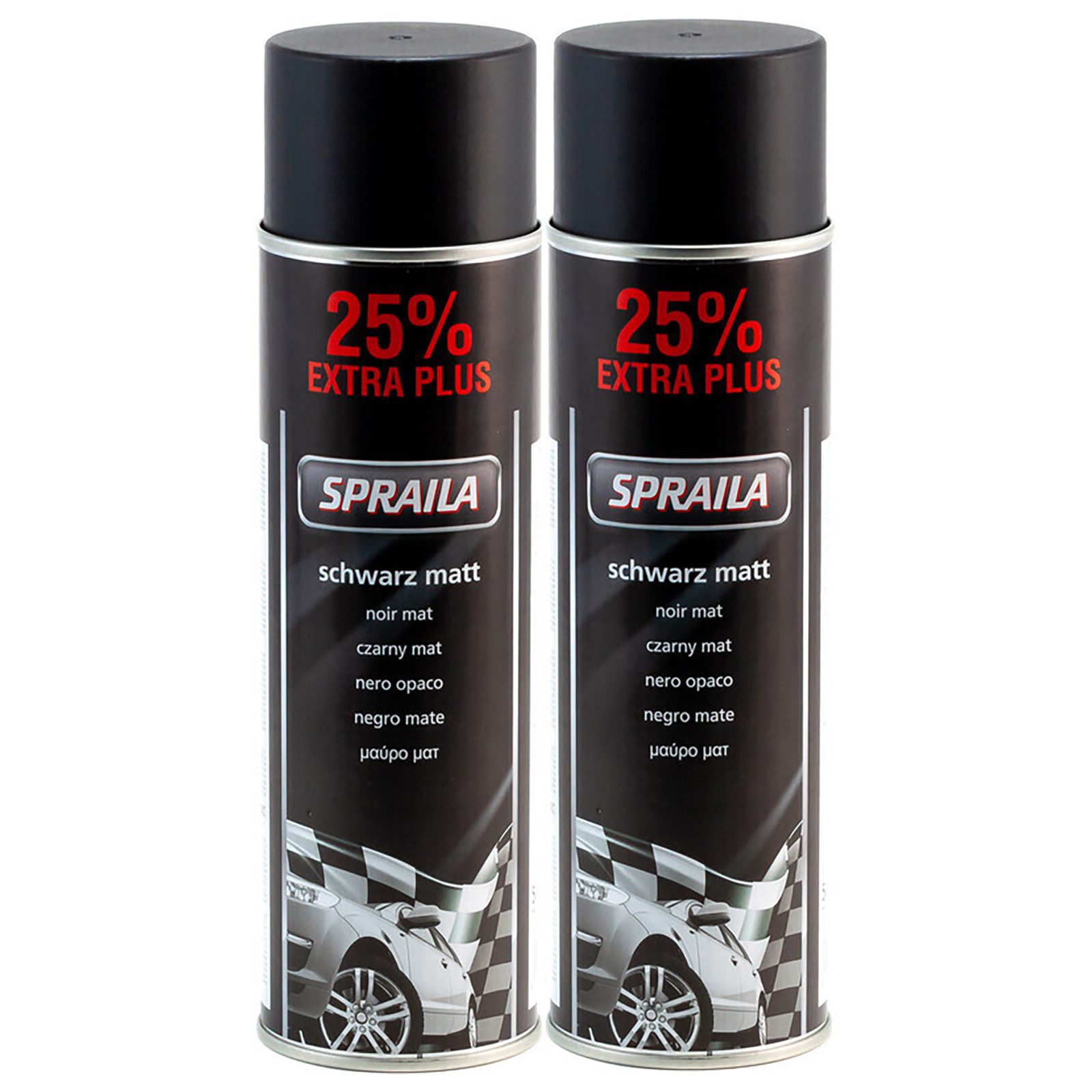 Sprühlack 2 x Auto Lackspray Dose Spraila Schwarz Matt 500ml