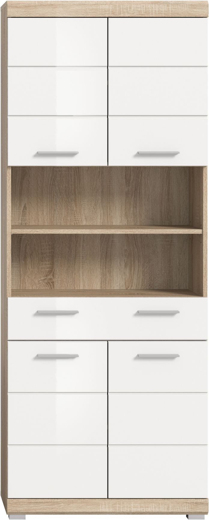 xonox.home Hochschrank Sonoma Eiche Hell Weiß Hochglanz Melamin Modern 74x191x31 cm
