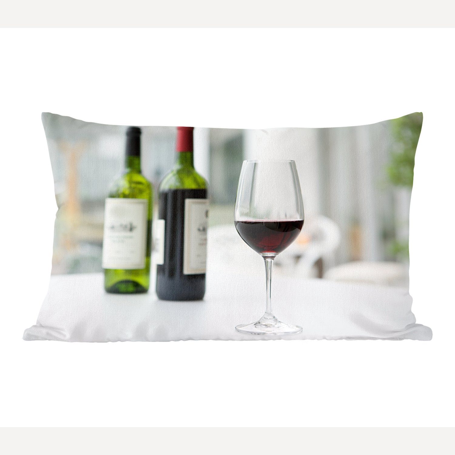 MuchoWow Dekokissen Zwei Flaschen Rotwein und ein Glas Rotwein, Wohzimmer Dekoration, Zierkissen, Dekokissen mit Füllung, Schlafzimmer