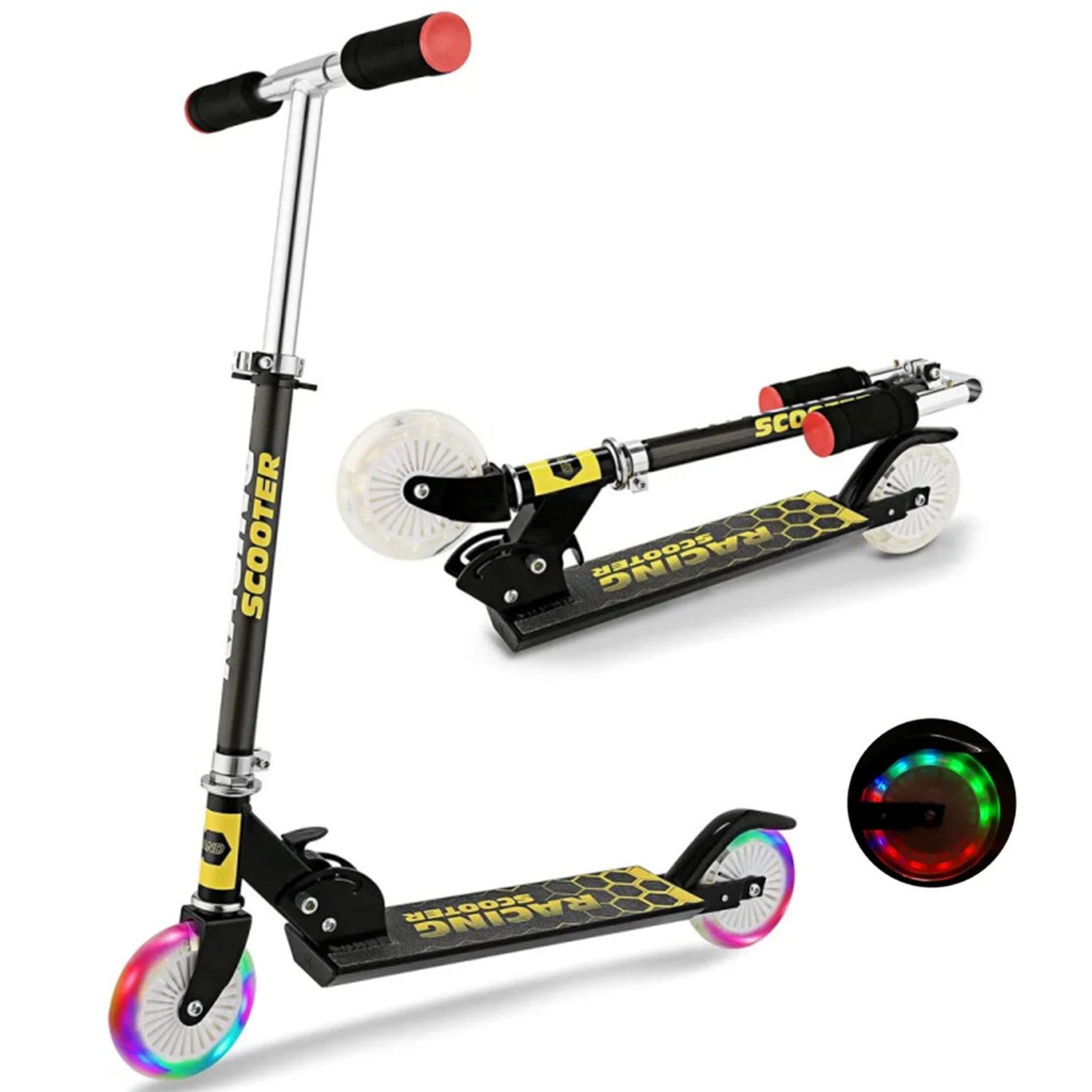 LUCKZON Elektro-Kinderroller mit ABEC 7 Lagern, Höhenverstellbar, faltbarer Lenker, Belastbarkeit 50 kg, für Kinder ab 3 Jahren, Schwarz