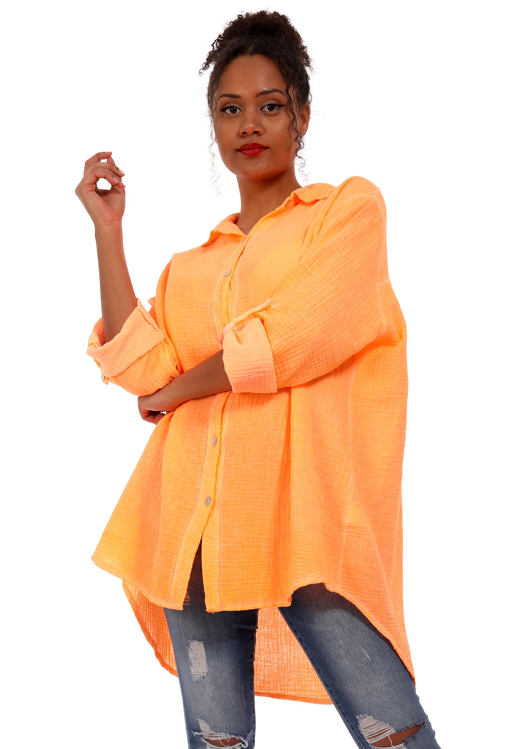 YC Fashion & Style Longbluse Bluse Oversized Longbluse Herrlich weicher Musselin in vielen Farben (1-tlg) Langarm Kragen Uni