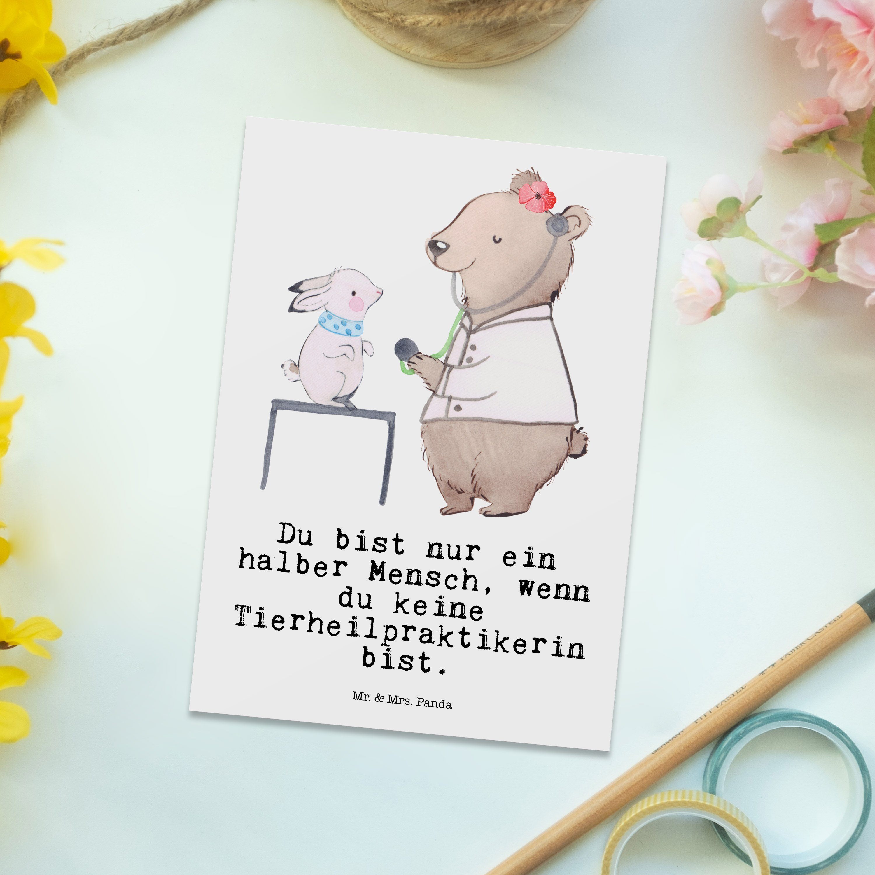 Mr. & Mrs. Panda - Herz Kollege, mit Einladung, G - Postkarte Tierheilpraktikerin Geschenk, Weiß