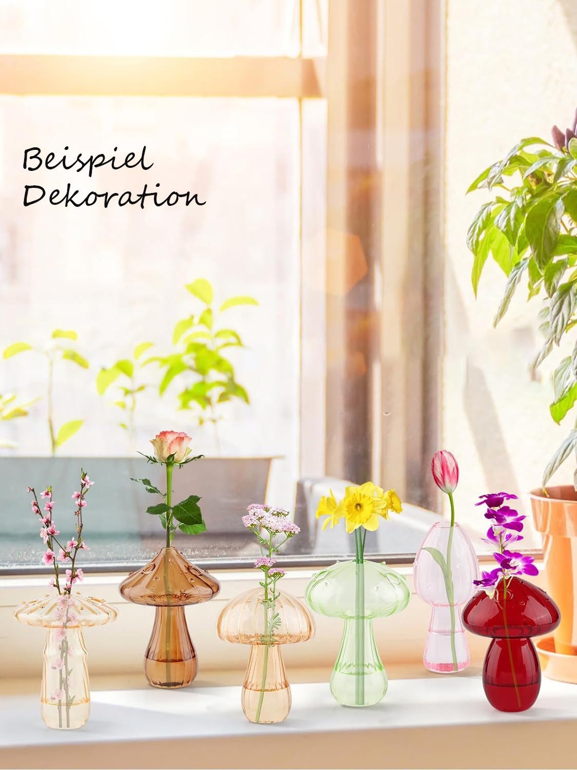 WestCraft Dekovase kleine Pilz Glasvasen für Trockenblumen Einzelblumen Mini Glas Vase (1 St), für dekorative Tischdekoration zuhause auf dem Tisch oder Fensterbank