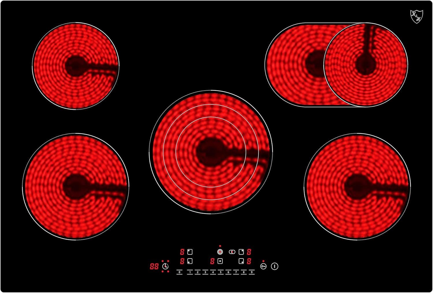 K&H Elektro-Kochfeld K&H 5 Zonen Glaskeramikkochfeld 77cm Elektro Autark Eigebaut NC-9608F