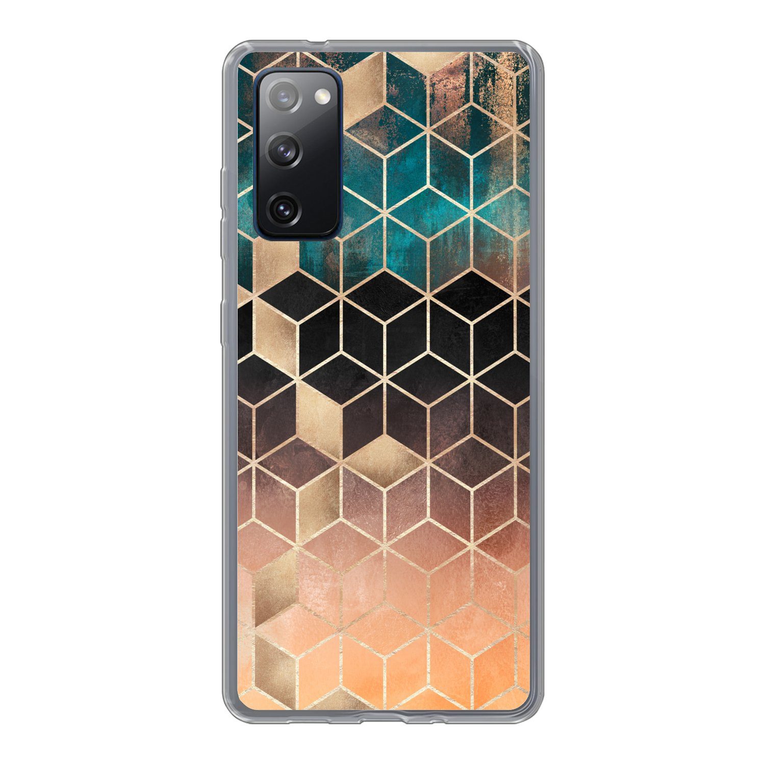 MuchoWow Handyhülle für Samsung Galaxy S20 FE Abstrakt - Würfel - Gold - Muster - Luxus, Phone Case, Silikon, Schutzhülle Dünn
