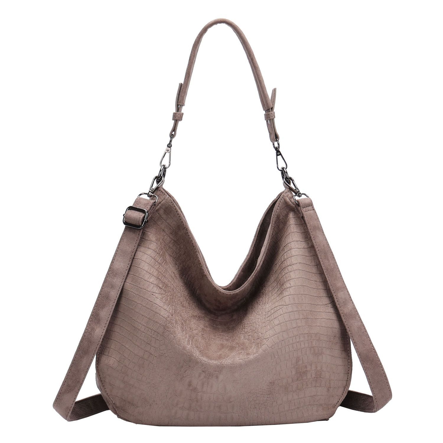 ITALYSHOP24 Schultertasche DAMEN TASCHE SHOPPER Hobo Cross Over Bag Reisetasche Umhängetasche, LEDER OPTIK Beuteltasche Cross body für Schule Reise Freizeit Urlaub