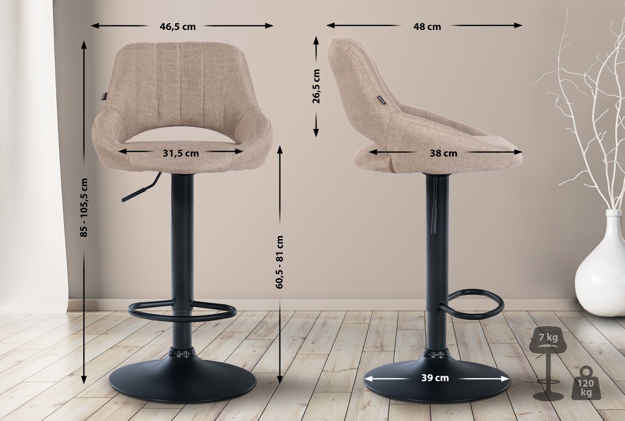 CLP Barhocker Milet Stoff (2er Set, günstig online kaufen