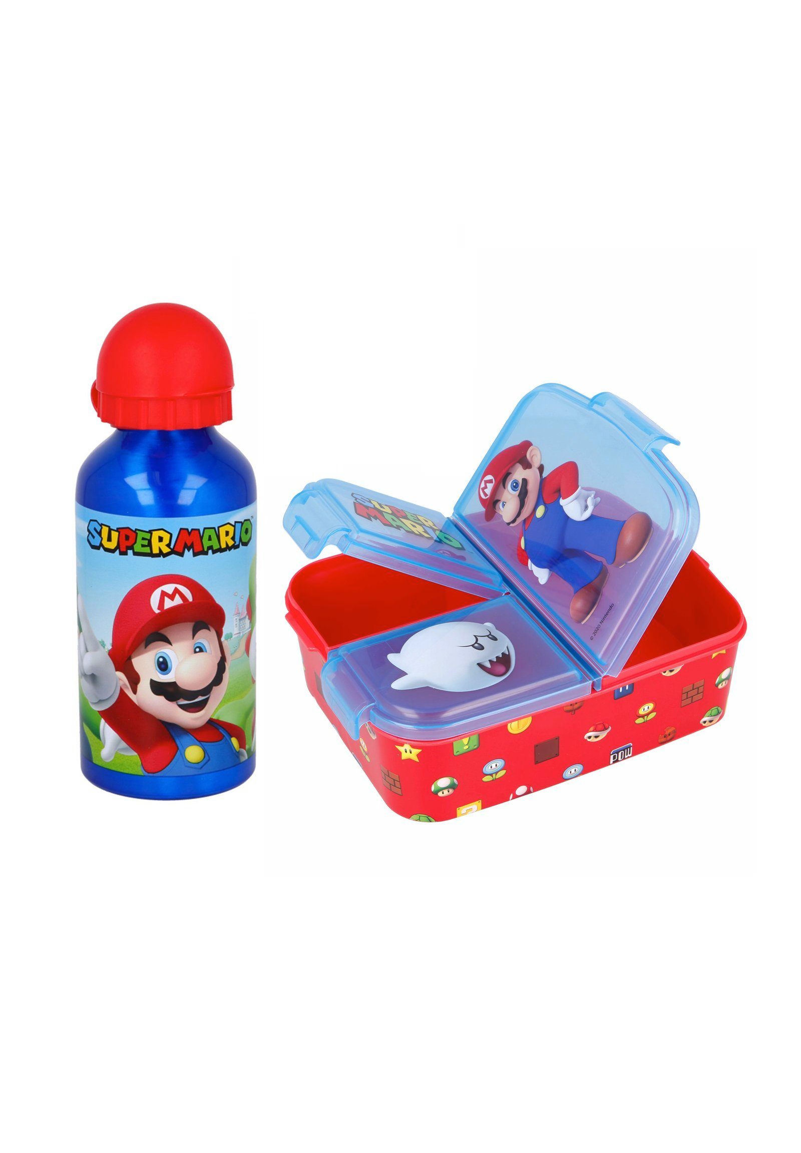 (SET, + Brotdose Lunch-Set Lunchbox Alu-Trinkflasche Super Super Lunchbox Sportflasche 2-tlg) Mario Mario,