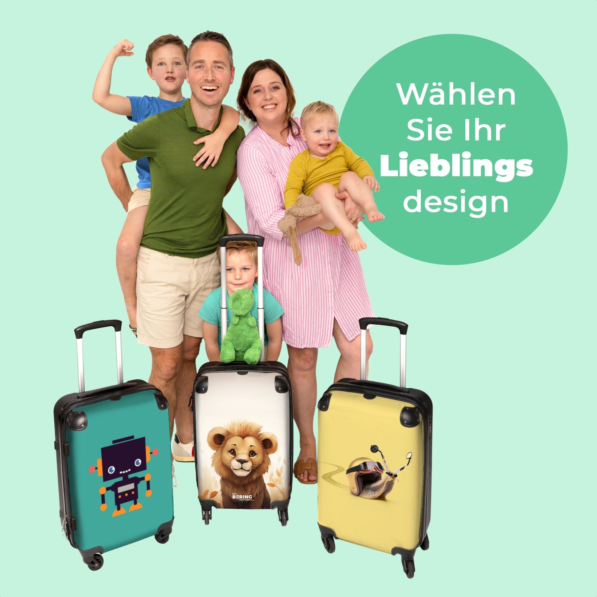 Rollen, Große mit Trolley Mädchen, - Rollen Löwe - Aufgabegepäck Braun 4 Rollkoffer Kinder NoBoringSuitcases.com© - 4 - Koffer Reisekoffer - Tiere 67x43x25cm