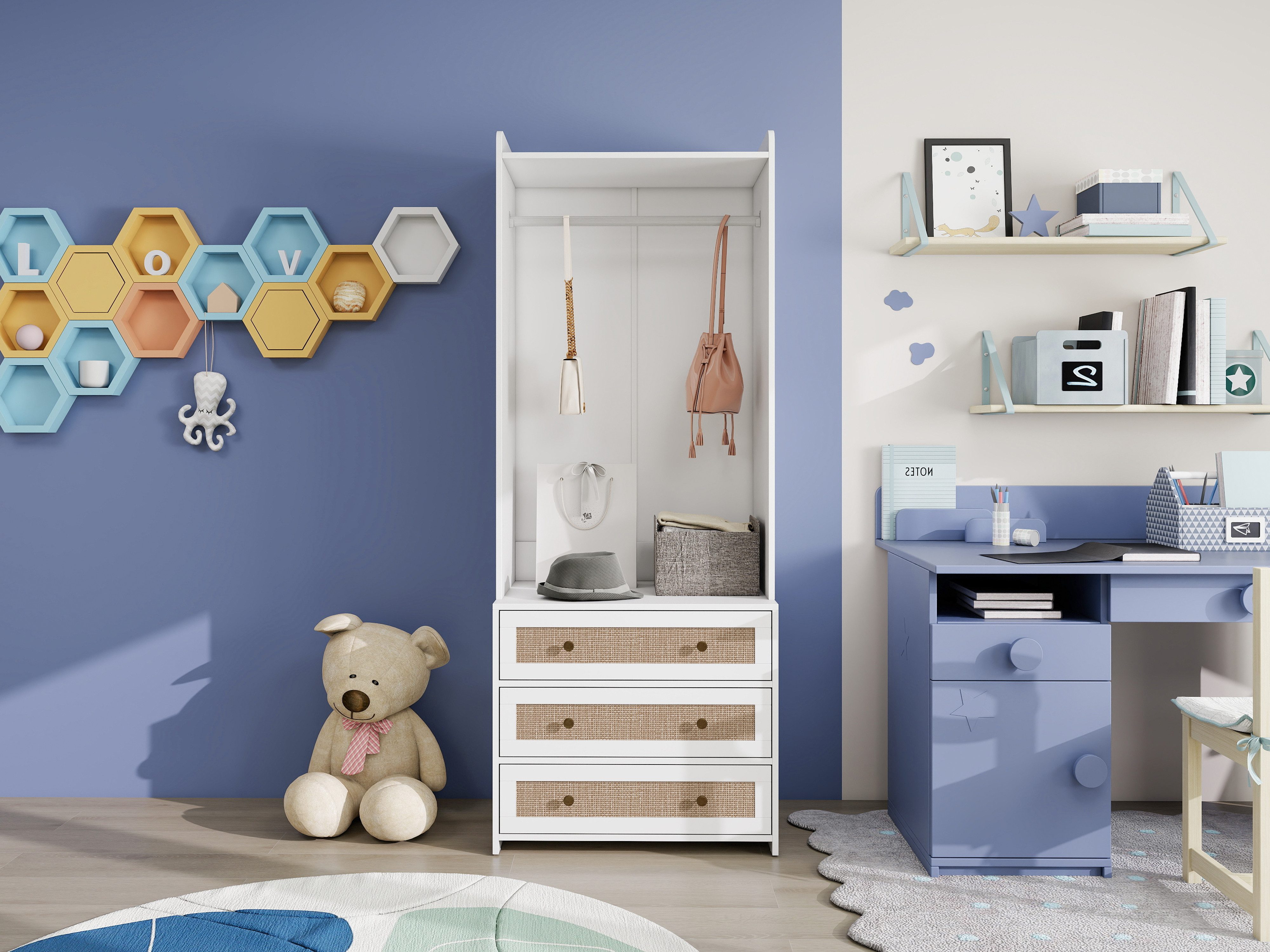 ANYSUN Kleiderschrank Kleiderschrank breit mit 3 Schubladen und Kleiderstange (1 Set, 1er Set)