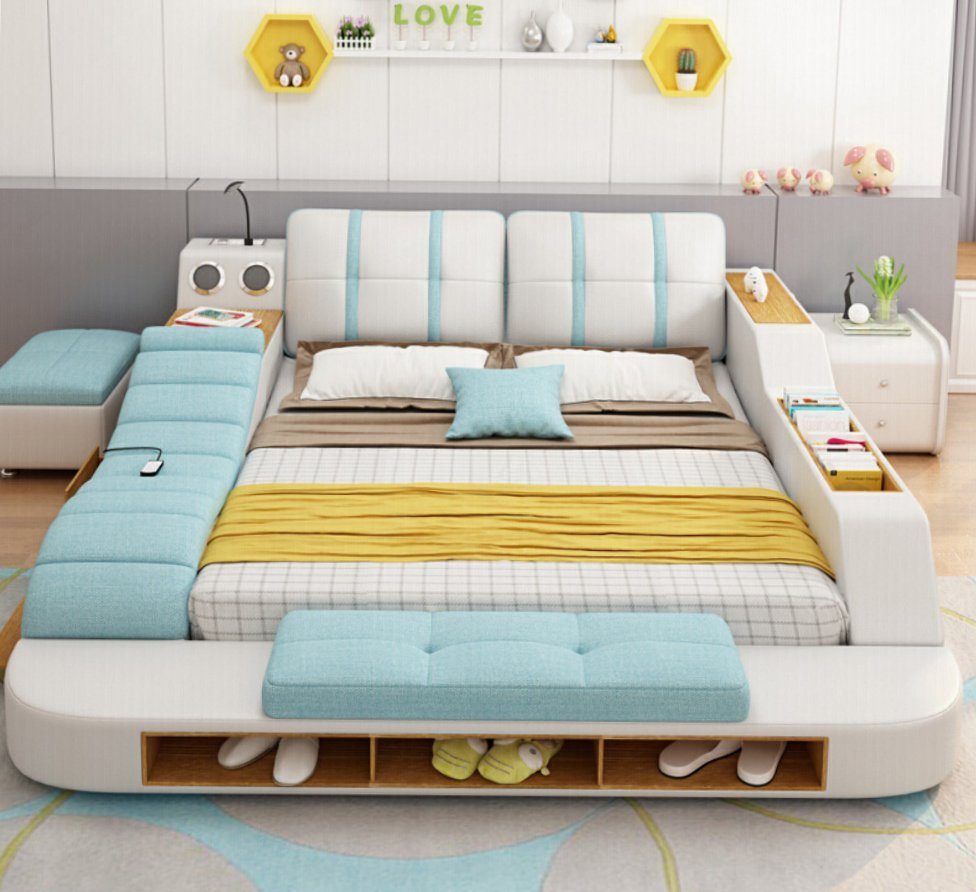 JVmoebel Bett, Design Leder Bett Polster Betten Moderne 180x200 cm Multifunktion
