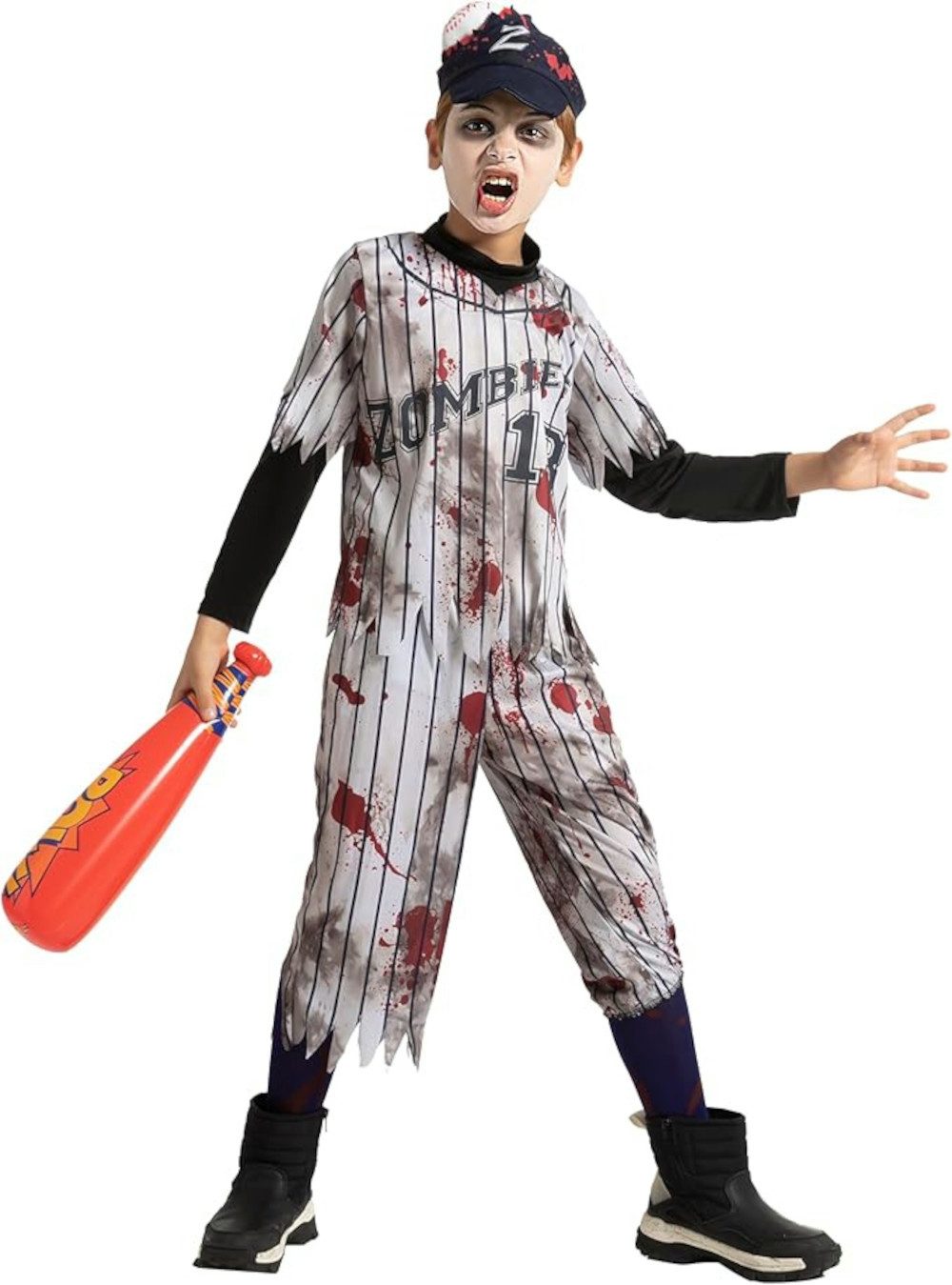 Zombie-Kostüm Zombiekostüm Baseballspieler Halloweenkostüme für Kinder 10-12 Jahre