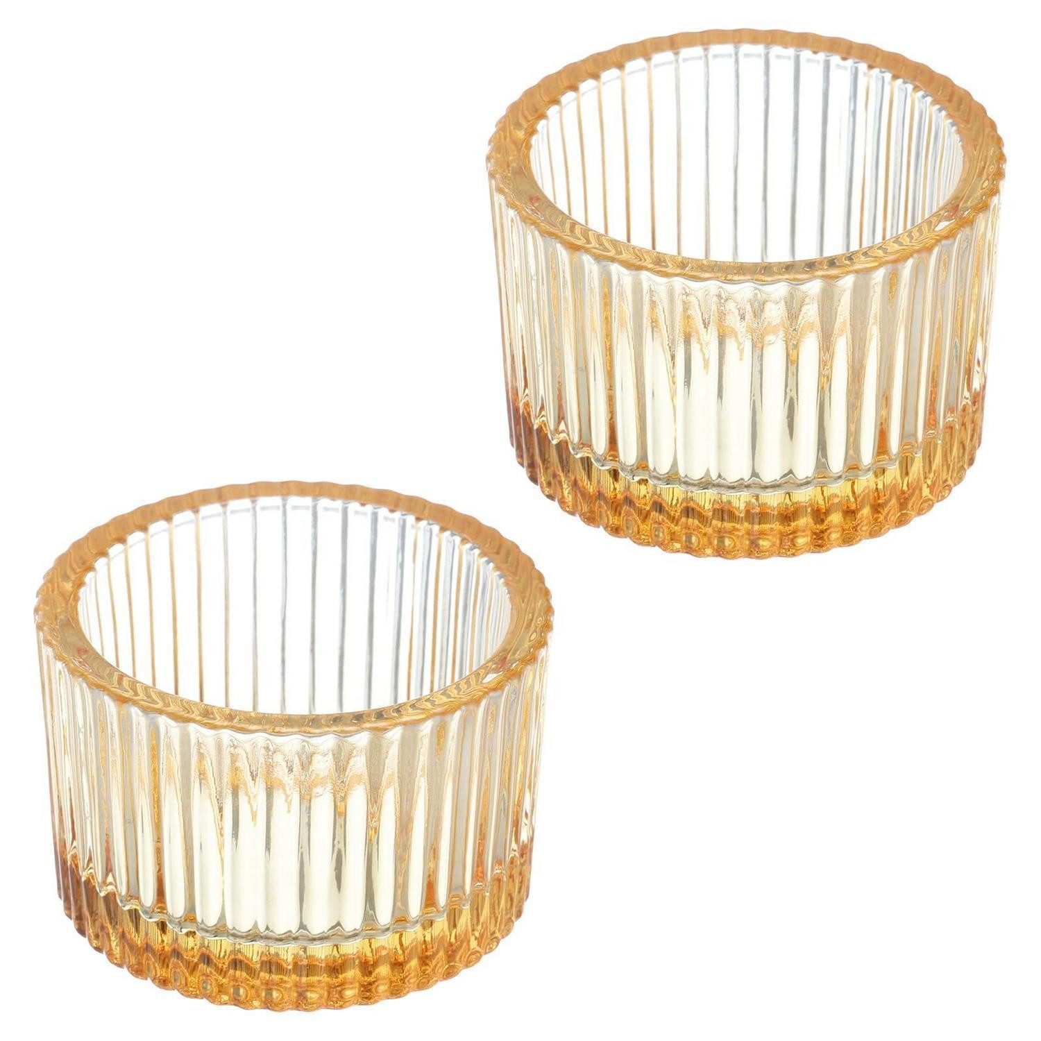 LuxusKollektion Teelichthalter Teelichthalter Glas Goldfarben 2Stück (2 St)