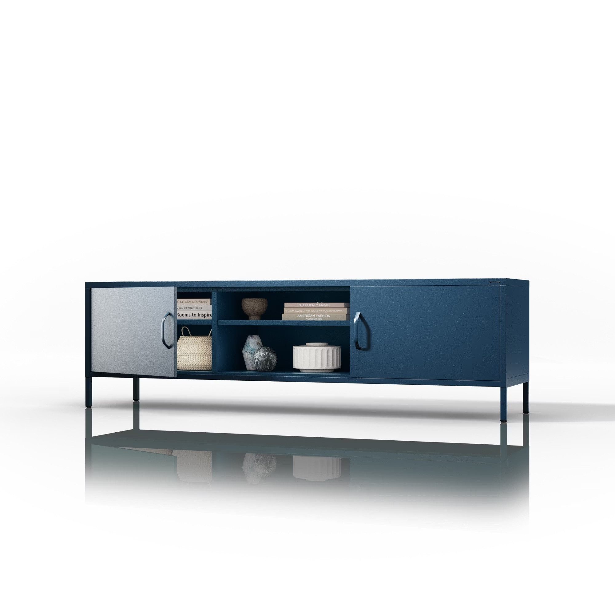Jan Nowak Lowboard ROSARIA TV-Schrank XL Metall Stahl 170x40x50cm 2 Türen (Stahl 0,6mm, 2 Türen, offene Nische, Kabeldurchführung 50mm), Kabelführung Stahlbeine Modern Wohnzimmer