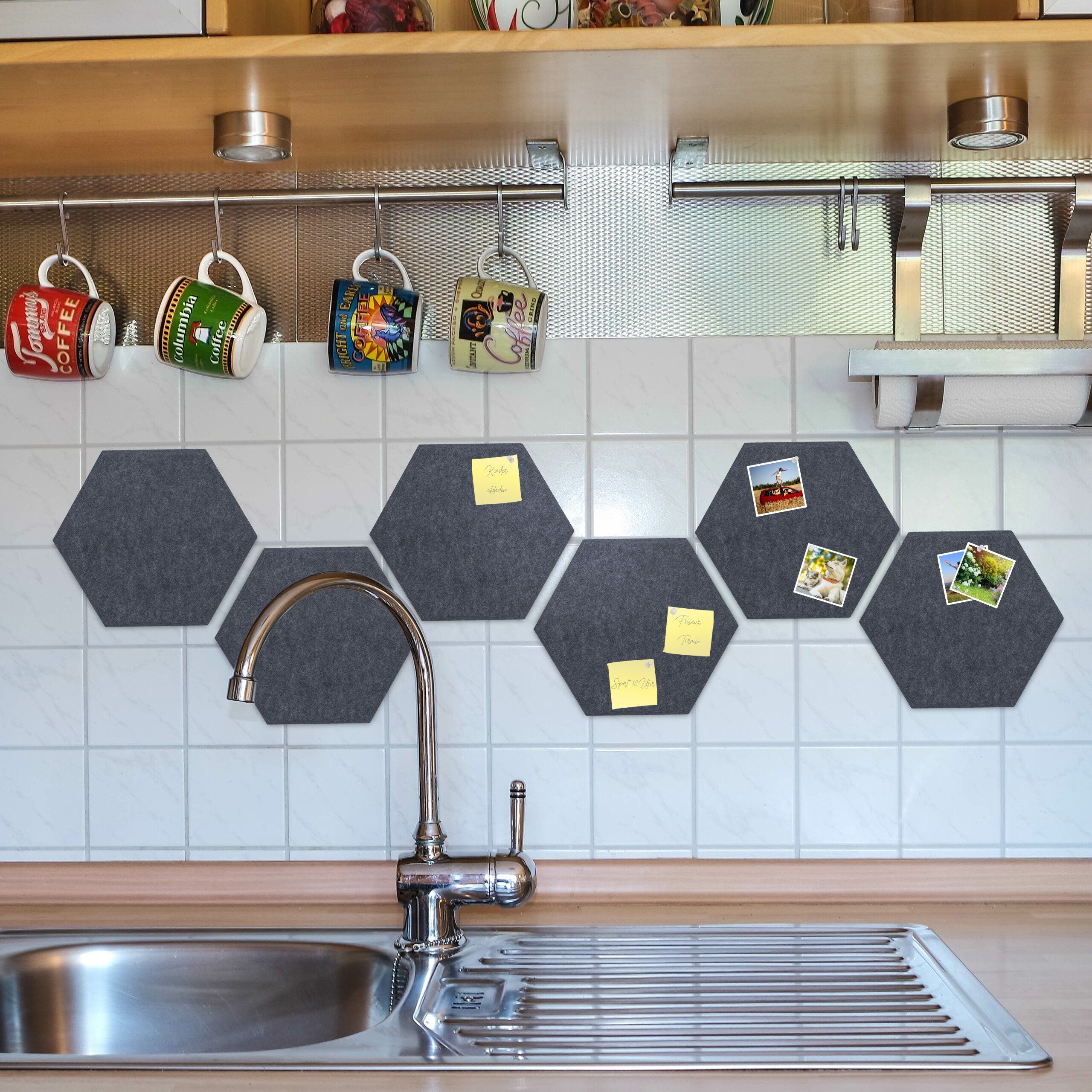 relaxdays Pinnwand Graue Filzpinnwand Sechsecke 6er Set günstig online kaufen