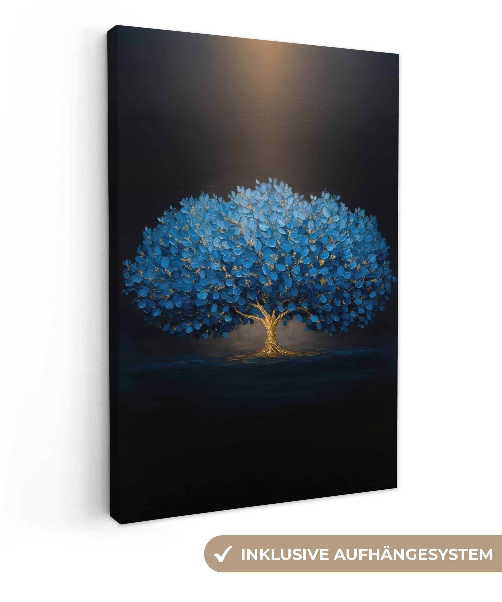 Leinwandbild Baum - Blau - Blätter - Pinselstriche