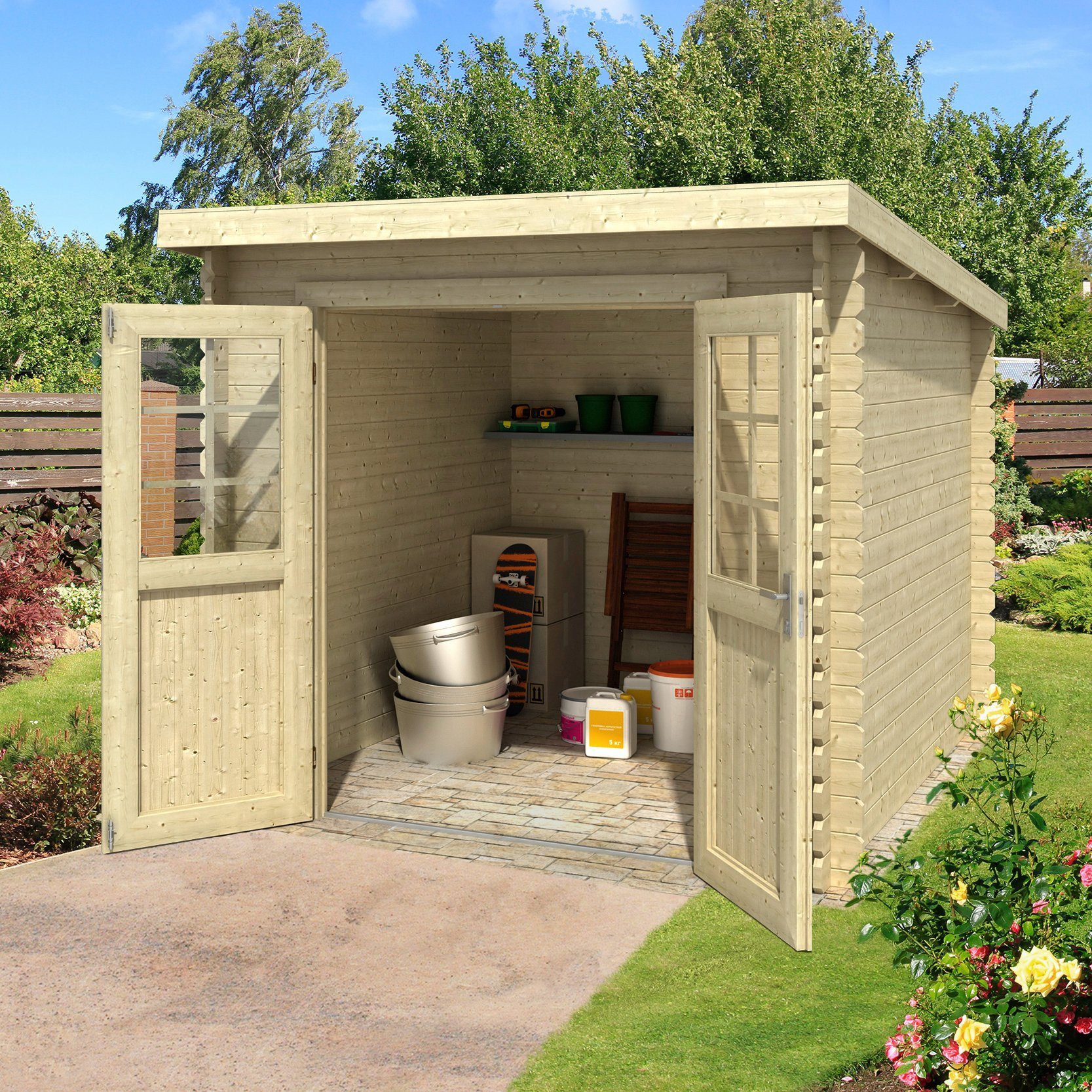 LASITA MAJA Gartenhaus Indi 230, BxT: 250x369 cm, Blockbohlenhaus 28mm