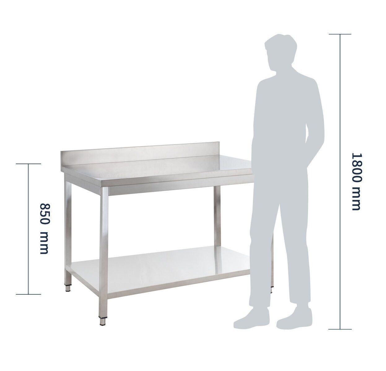 GastroHero Arbeitstisch Edelstahl Arbeitstisch 120x60 cm mit Aufkantung & Grundboden, Höhenverstellbare Füße, verstärkte Arbeitsplatte, AISI 201 – Bild 5 von 5