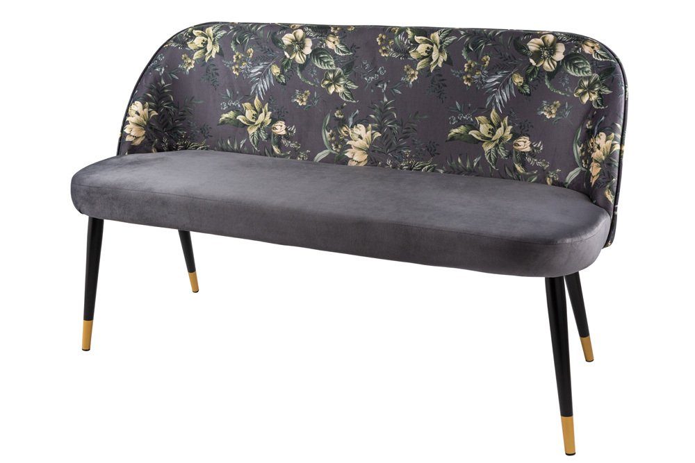 riess-ambiente Sitzbank PRÊT-À-PORTER grau / schwarz (Einzelartikel, 1-St), Wohnzimmer · Samt · Metall · florales Design · Retro
