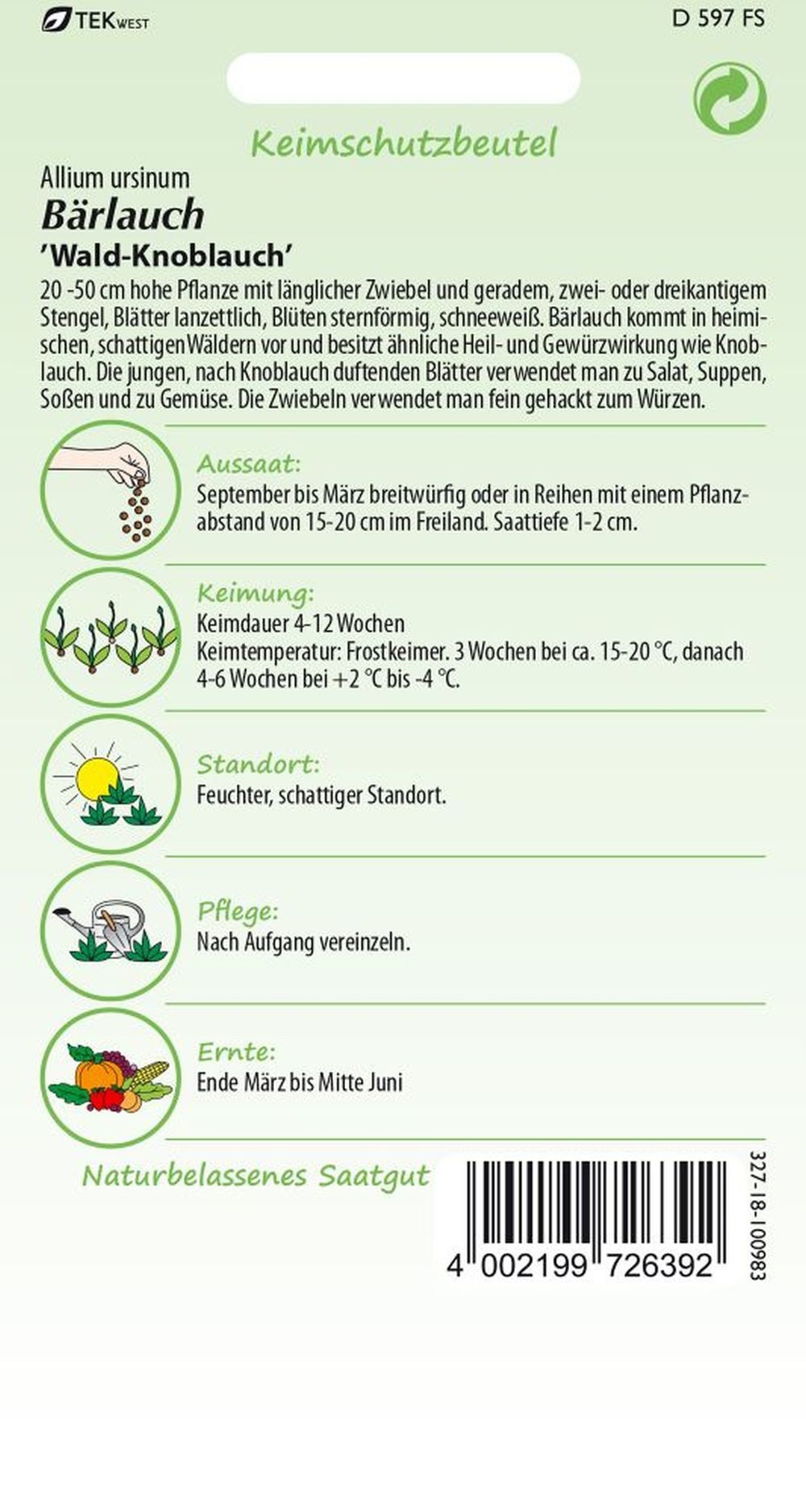 SAMEN PFANN Kräutersamen Bärlauch - Kräuter-Samen Gewürz Saatgut Samen, All günstig online kaufen