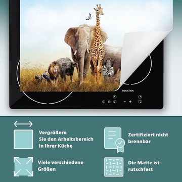 Decorwelt Herd-Abdeckplatte Herdabdeckplatte Kunststoff Aufrollbare Matte Küche Safari Tiere Herd, (30x52, 1 tlg), für alle Herdarten excl. Gasherde