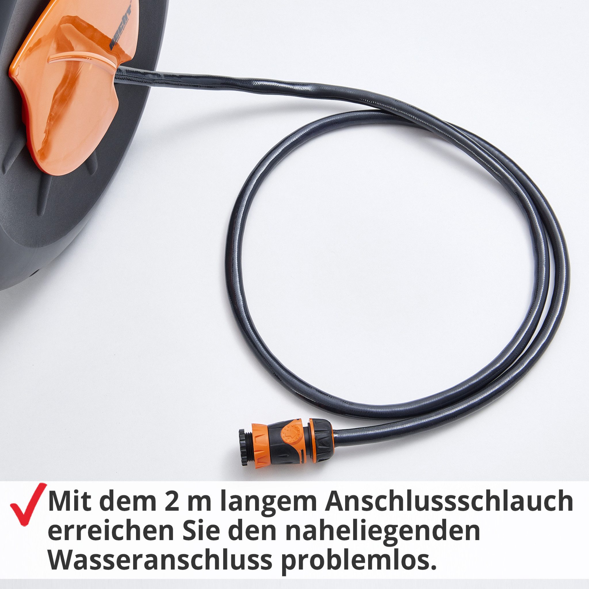 Hecht Schlauchtrommel 20m 30m mit Einzugautomatik und Schnellkupplungsanschlüsse, Hahnanschluss 1/2" & 3/4", Spritzdüse, Wandhalterung, 180° schwenkbar