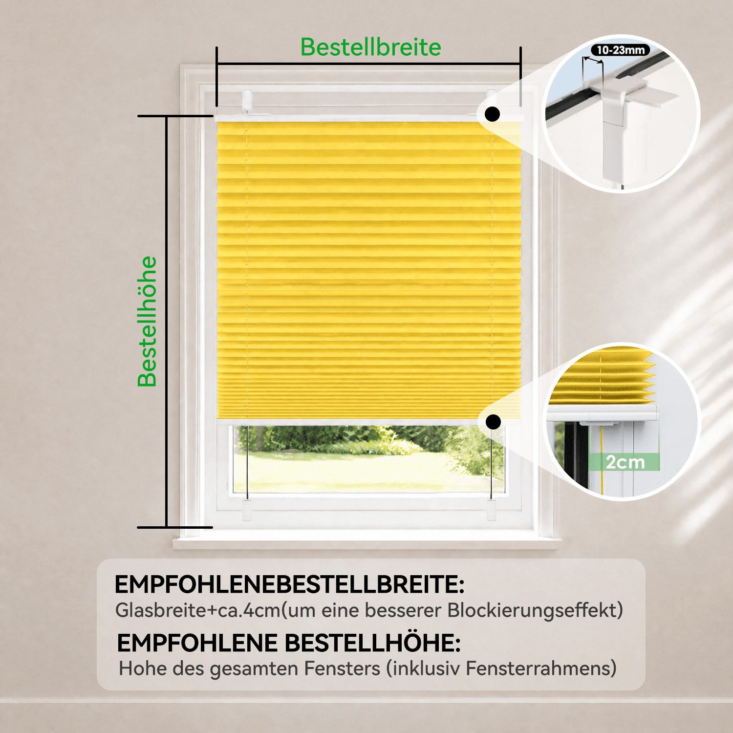 OUBO Plissee Faltrollo Ohne Bohren, Lichtschutz, Klemmträger,Easyfix, Lichtschutz, verspannt, Klemmfix, Jalousie für Fenster & Tür – Bild 3 von 5