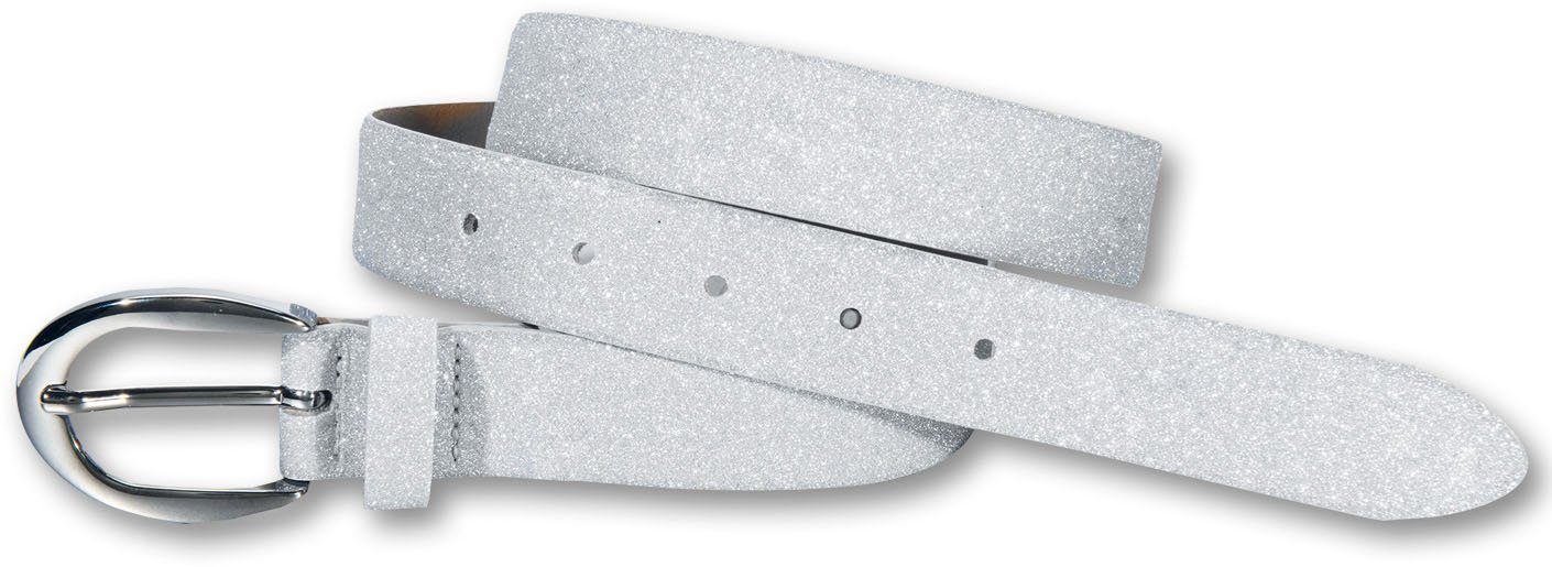 Silbergift Ledergürtel mit glitzener Oberfläche