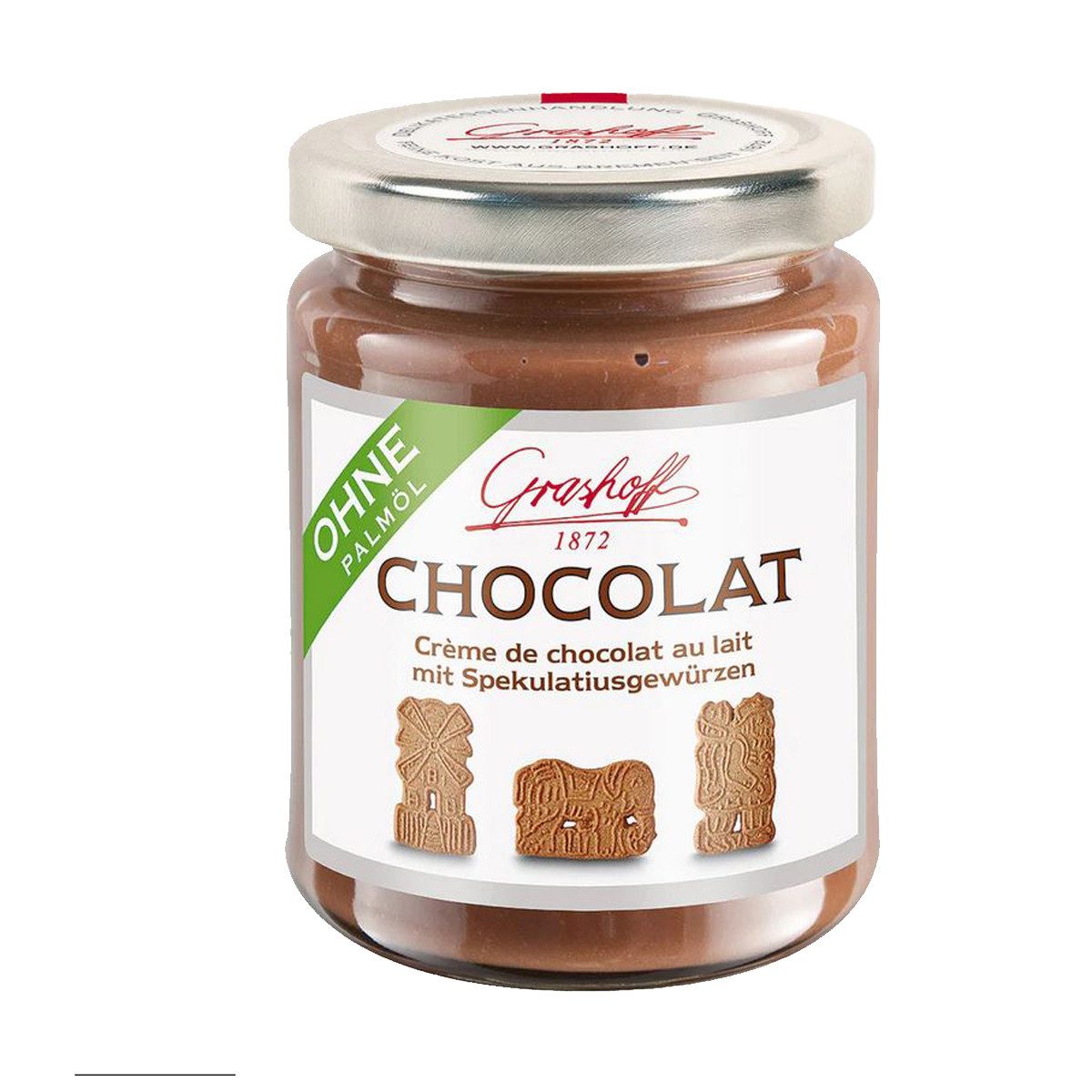 Grashoff Schokoaufstrich, Grashoff Milch Chocolat mit Spekulatiusgewürzen ohne Palmöl 250g