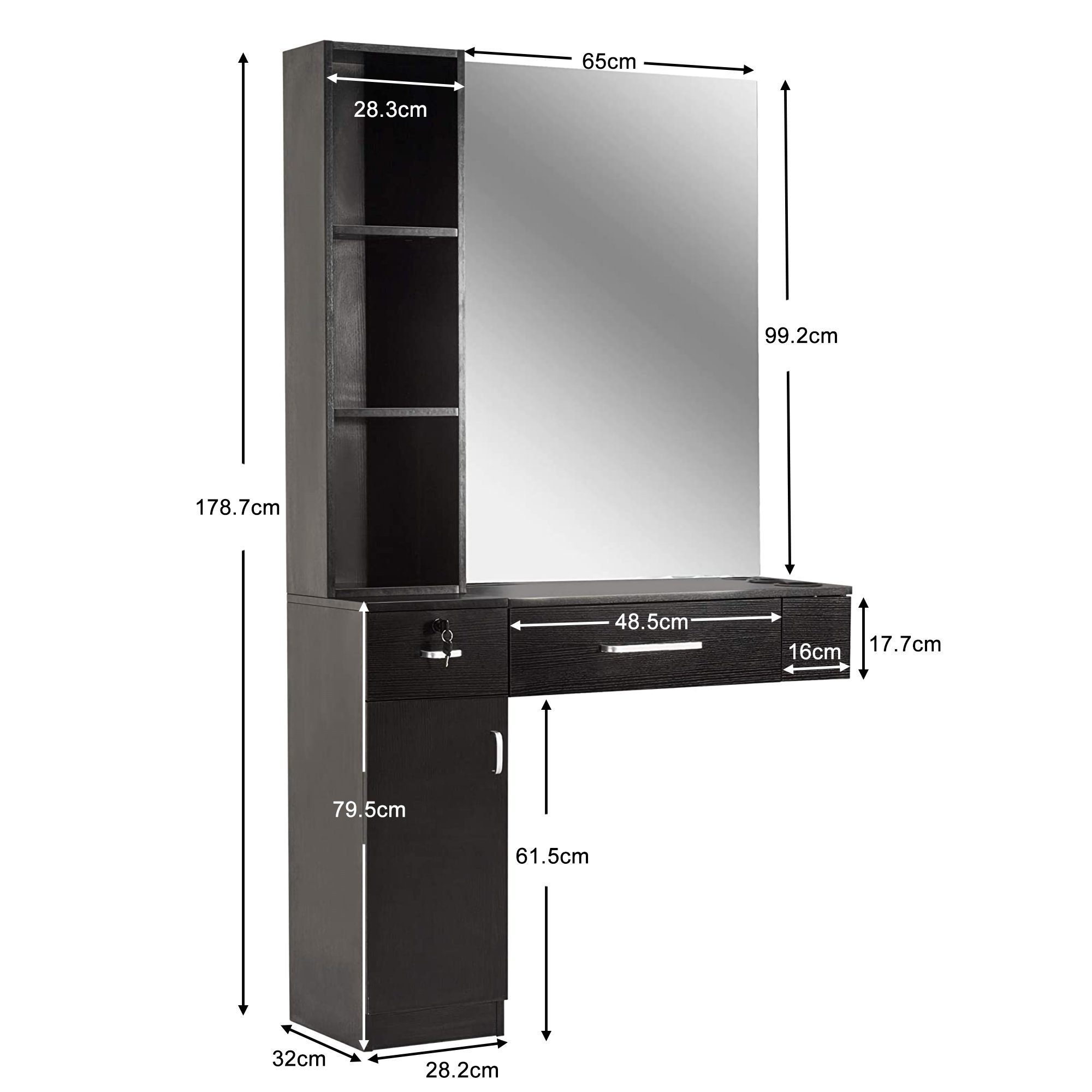 Barberpub Spiegelschrank Barberpub Friseurplatz Spiegeltisch mit Schubladen 3036BK – Bild 2 von 5