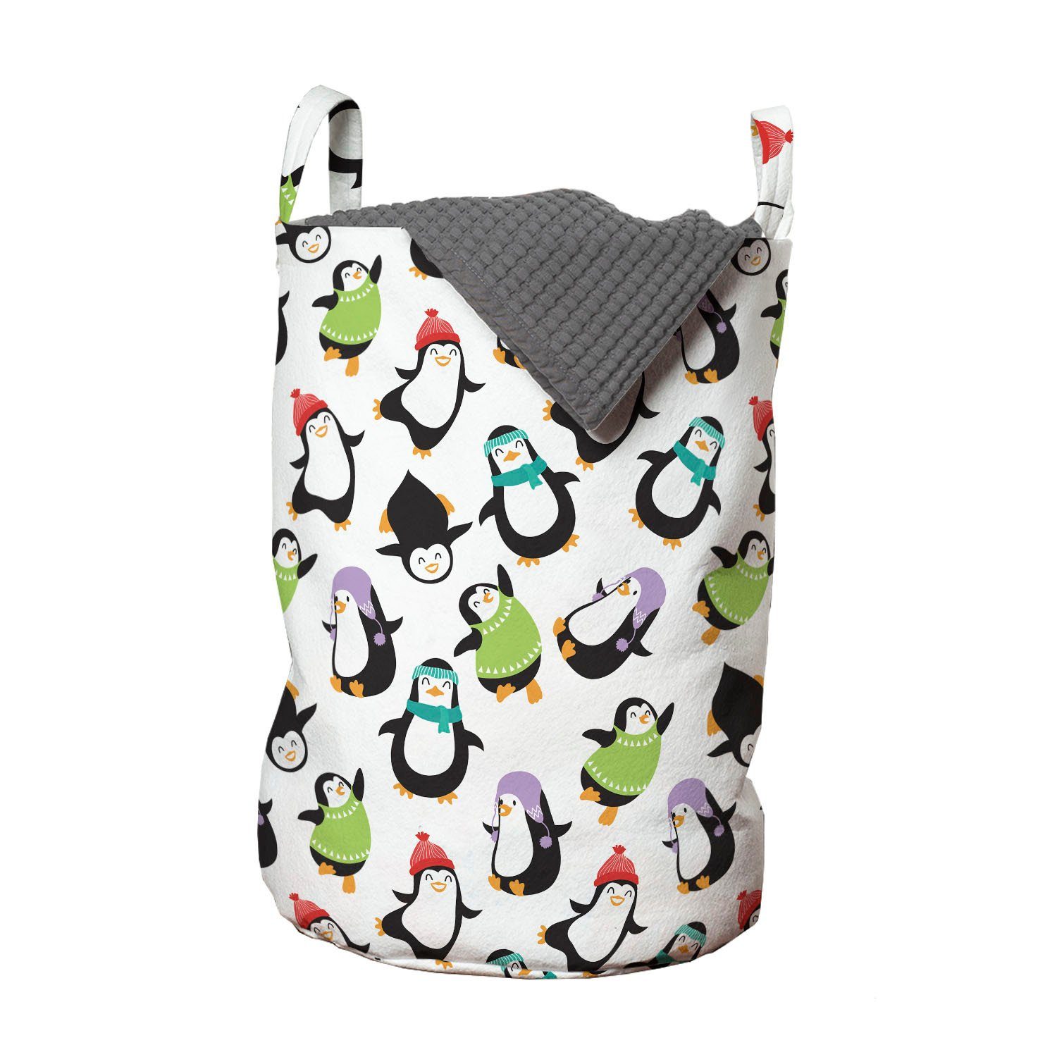 Wäschesäckchen Lustige für Kordelzugverschluss Wäschekorb Tiere Pinguin Griffen mit Glückliche Waschsalons, Abakuhaus
