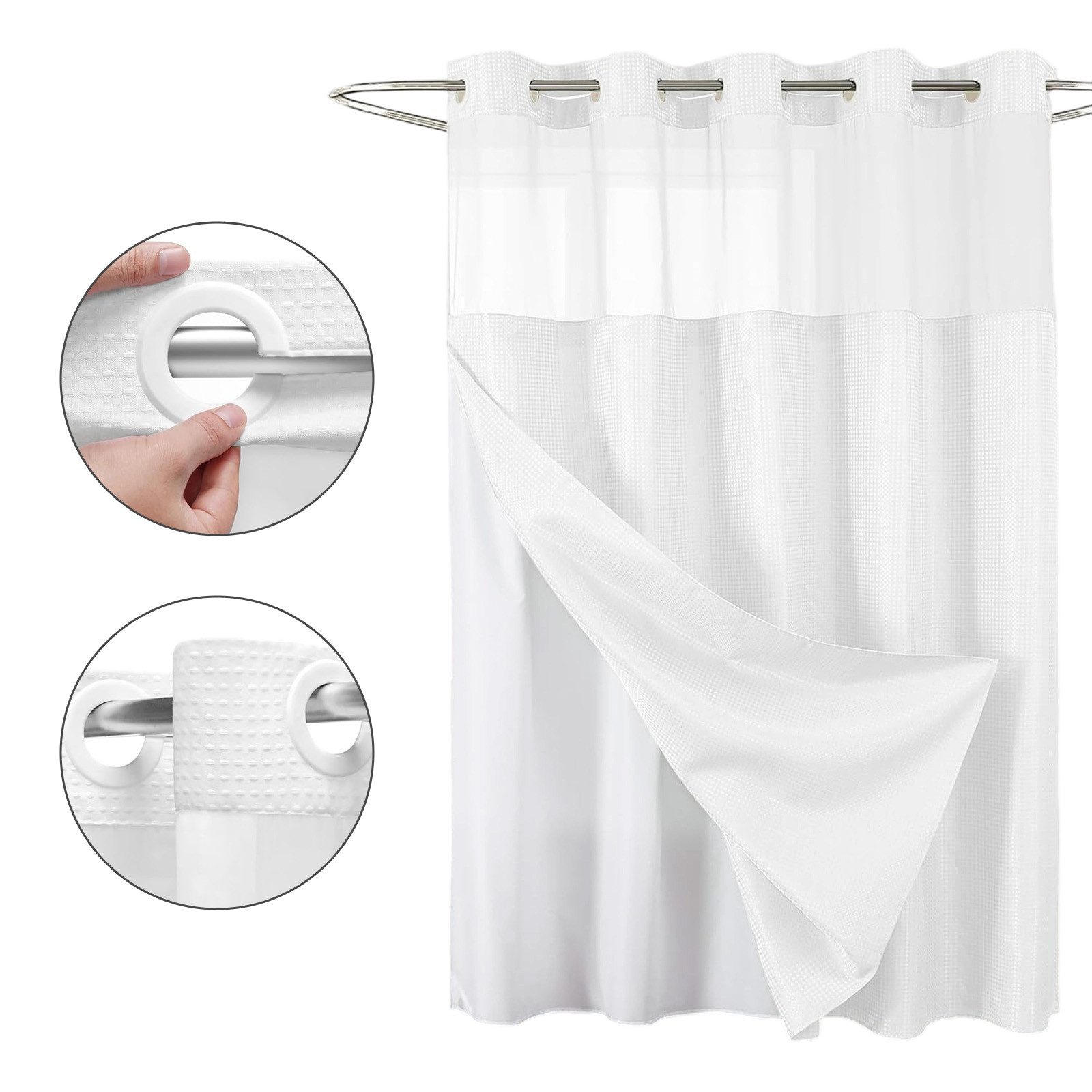 OKWISH Duschvorhang Badvorhang moderne Badezimmer Vorhang Breite 183 cm (mit abnehmbarem Innenvorhang Sichtfenster Mesh, 1-tlg., Druckknopf System, wasserabweisend), pflegeleicht waschbar für Dusche Badewanne Gäste-WC usw.