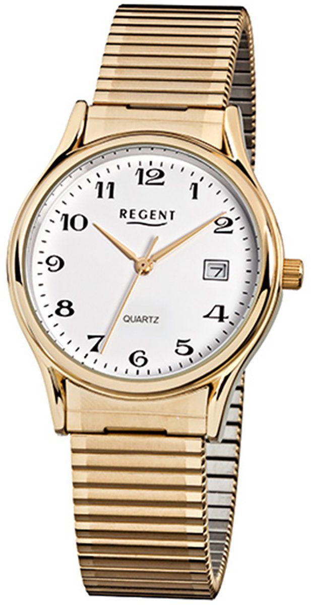 Regent Quarzuhr Regent Herren-Armbanduhr gold Analog F-873, Herren Armbanduhr rund, mittel (ca. 36mm), Edelstahl, goldarmband