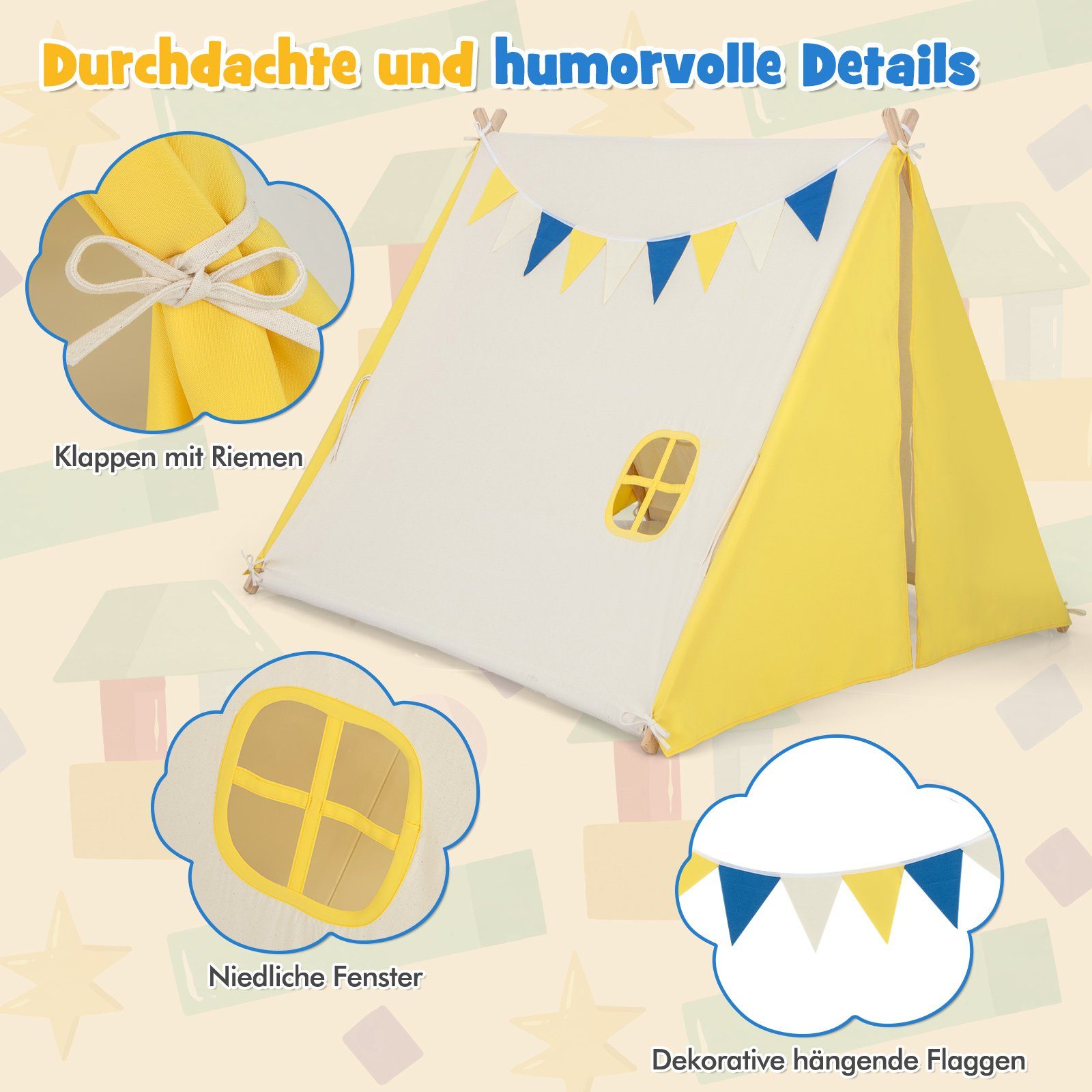 Produktbild von COSTWAY Spielzelt Kinderzimmer, Spielhaus Für Kinder Ab 3 Jahren