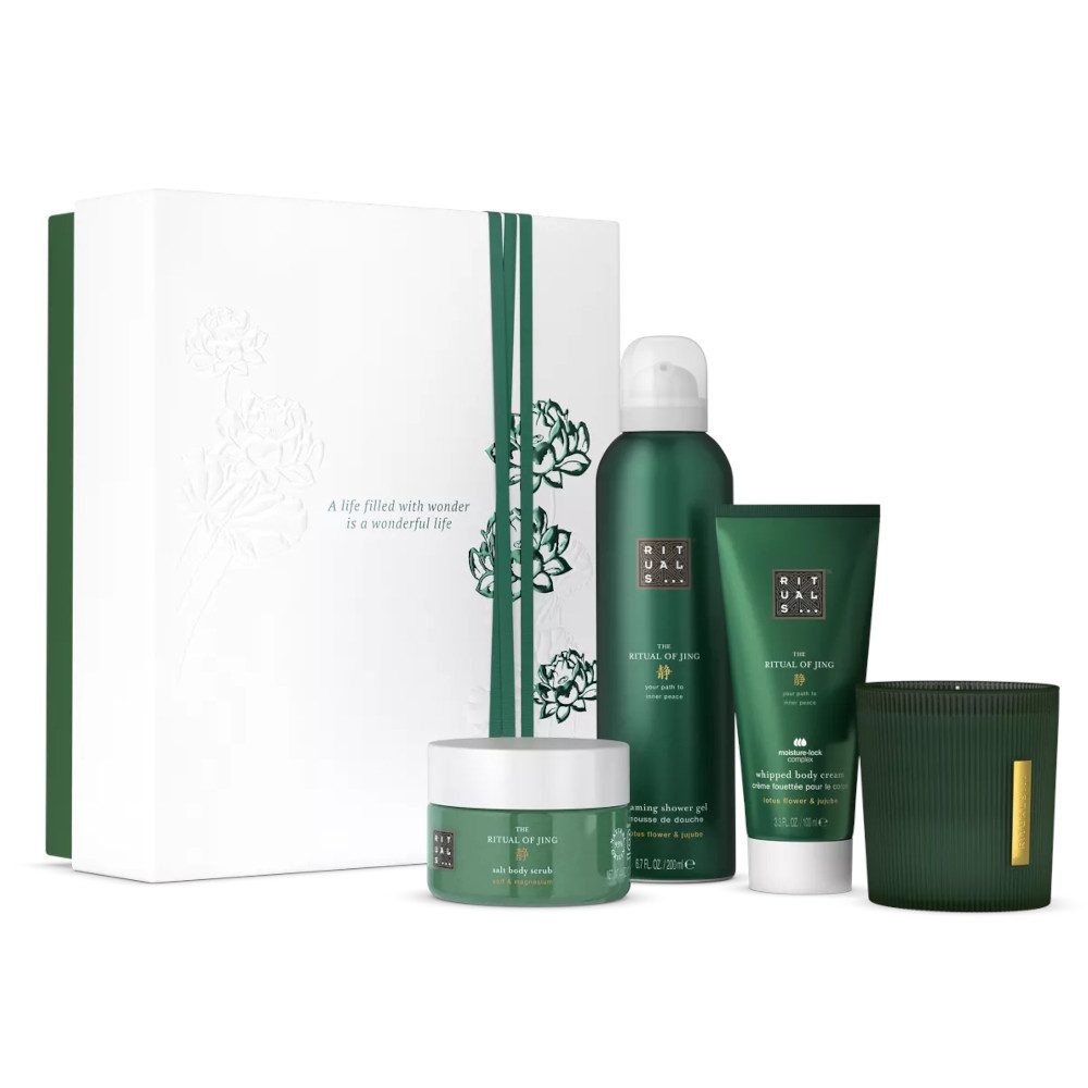 Rituals Pflege-Geschenkset Rituals Jing Geschenkset M – 4-teilig mit Pflege & Kerze, 4-tlg., Beruhigendes Jing Set mit Lotus & Jujube – für erholsame Momente