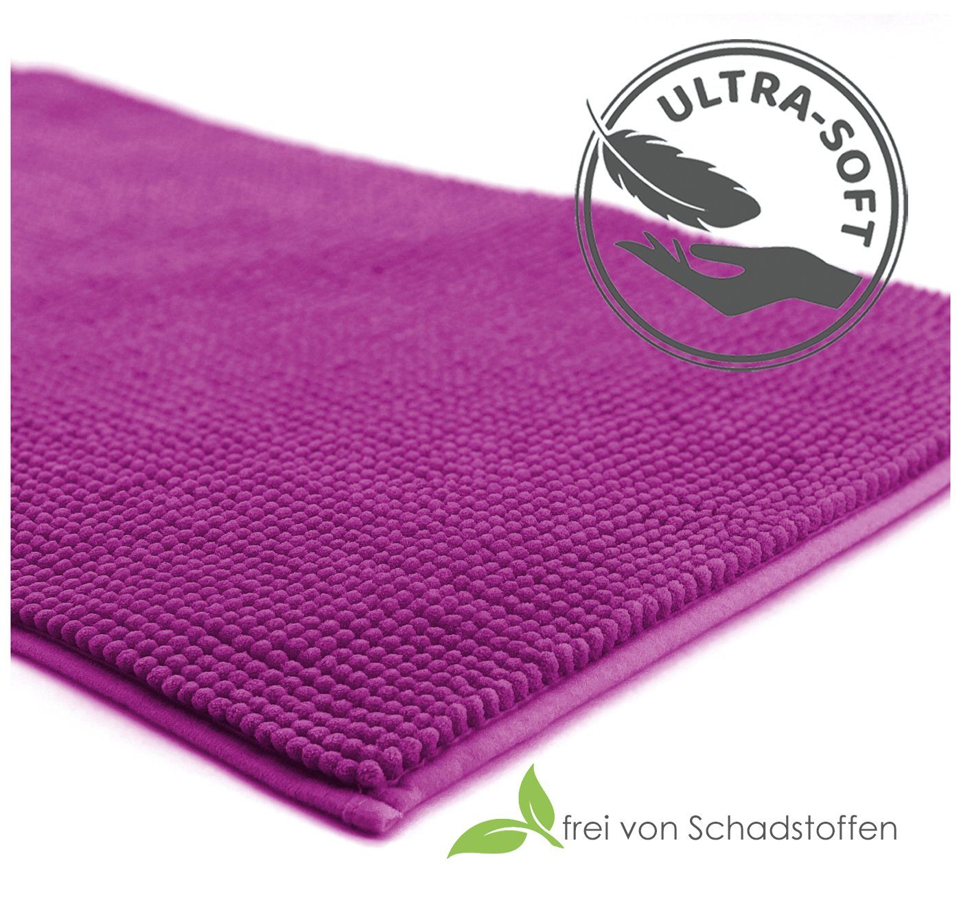 heimtexland Badematte Badvorleger Chenille Badteppich Duschvorleger, rutschhemmend beschichtet, Fußbodenheizung geeignet, fußbodenheizungsgeeignet, saugstark, schnell trocknend, strapazierfähig, rutschfest, Polyester, rechteckig, 45x50 cm, Hochflor, super weich, extrem saugfähig, Maschinenwäsche