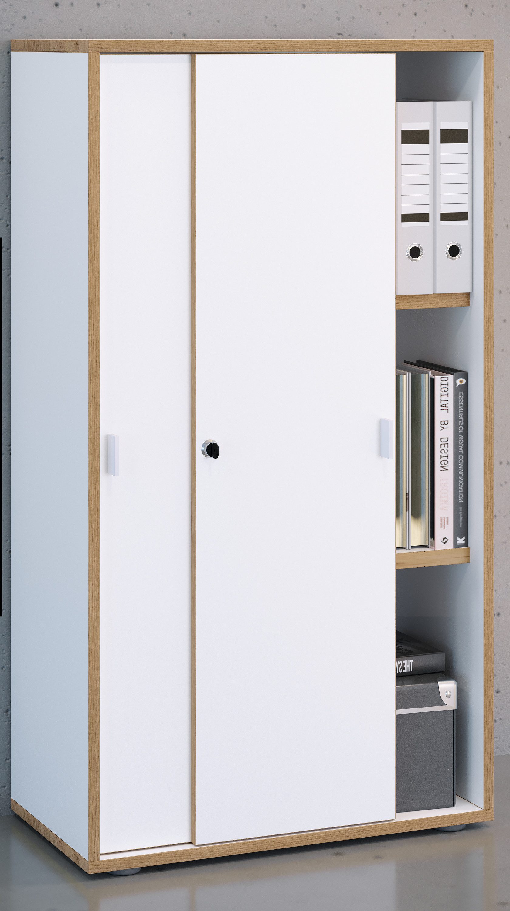 VCM Aktenschrank Büroschrank Salia mit Schiebtüren H. 110 x B. 60 x mit 3 Fächern, Büromöbel