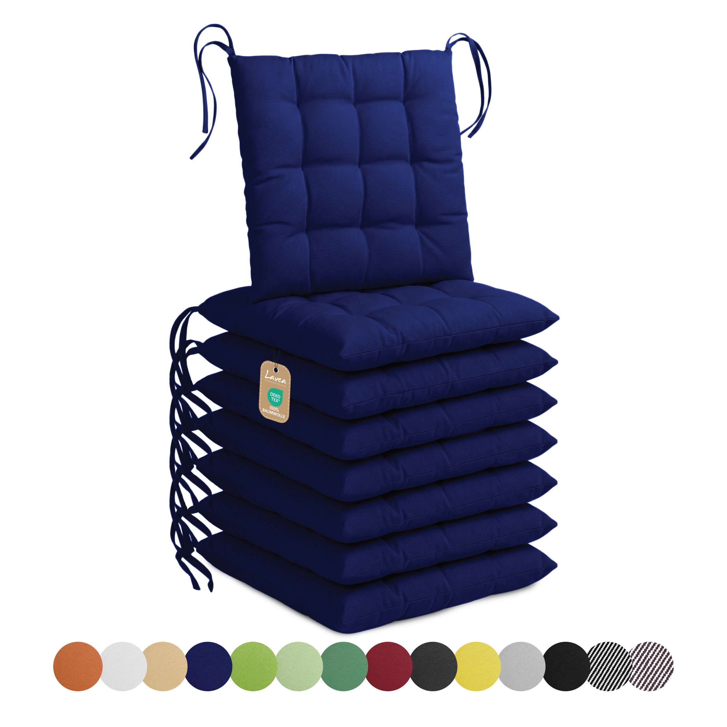 Lavea Stuhlkissen Lavea® Sitzkissen & Stuhlkissen 40x40 cm – 4er/8er Set, 40x40x3 cm, mit Stoffbändern, Indoor & Outdoor, für Garten & Balkon