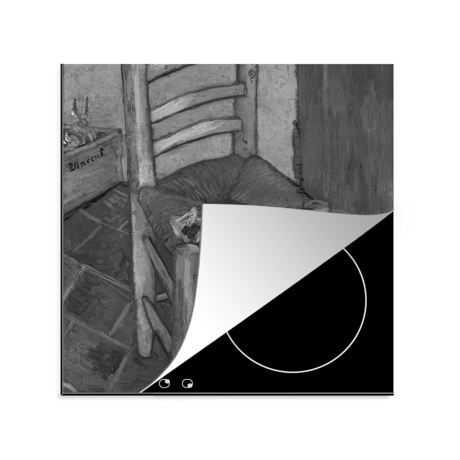 MuchoWow Herdblende-/Abdeckplatte Van Goghs Stuhl - Vincent van Gogh - Schwarz - Weiß, Vinyl, (1 tlg), 78x78 cm, Ceranfeldabdeckung, Arbeitsplatte für küche