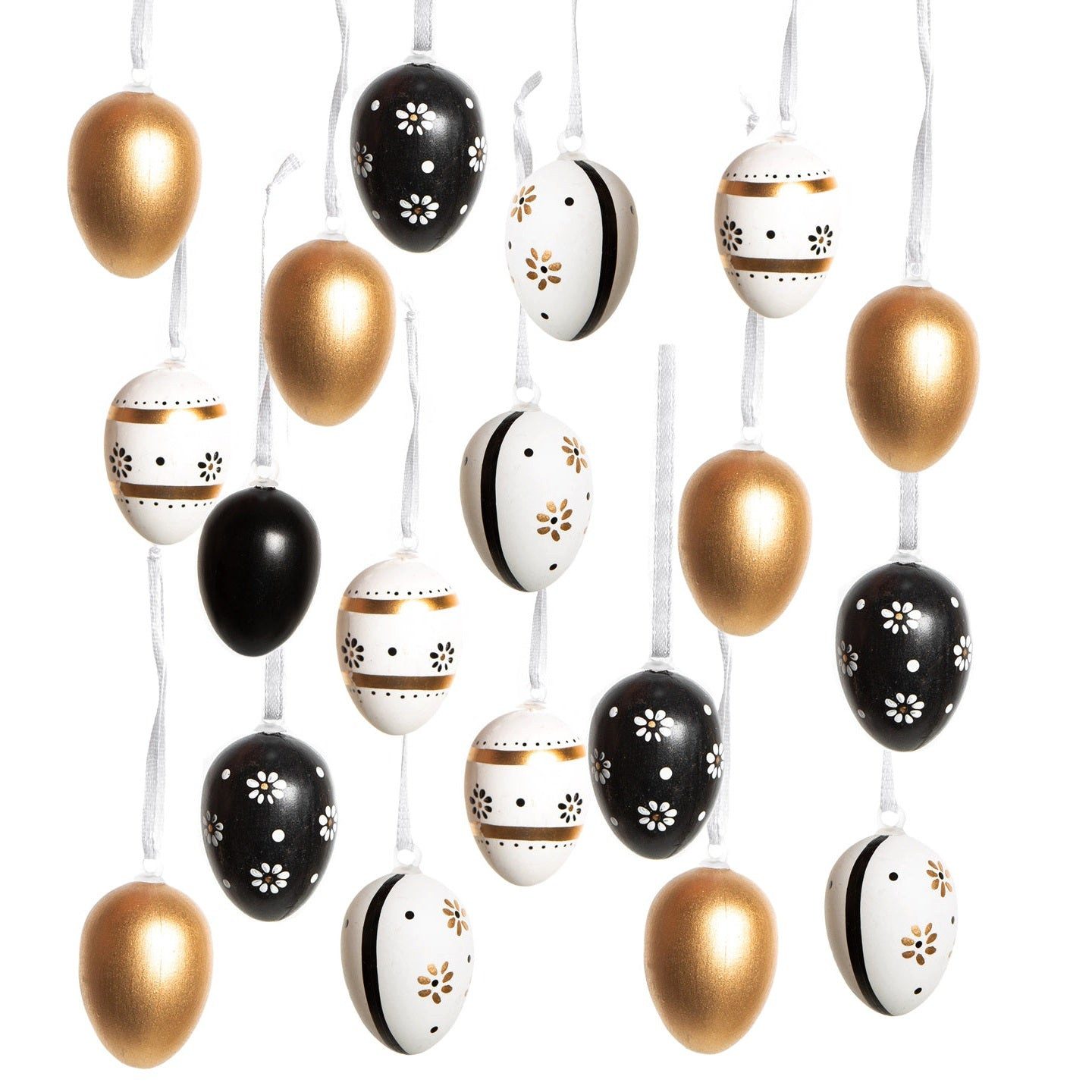Logbuch-Verlag Dekofigur 24 x Osterdeko zum Aufhängen Ostereier schwarz weiß Gold