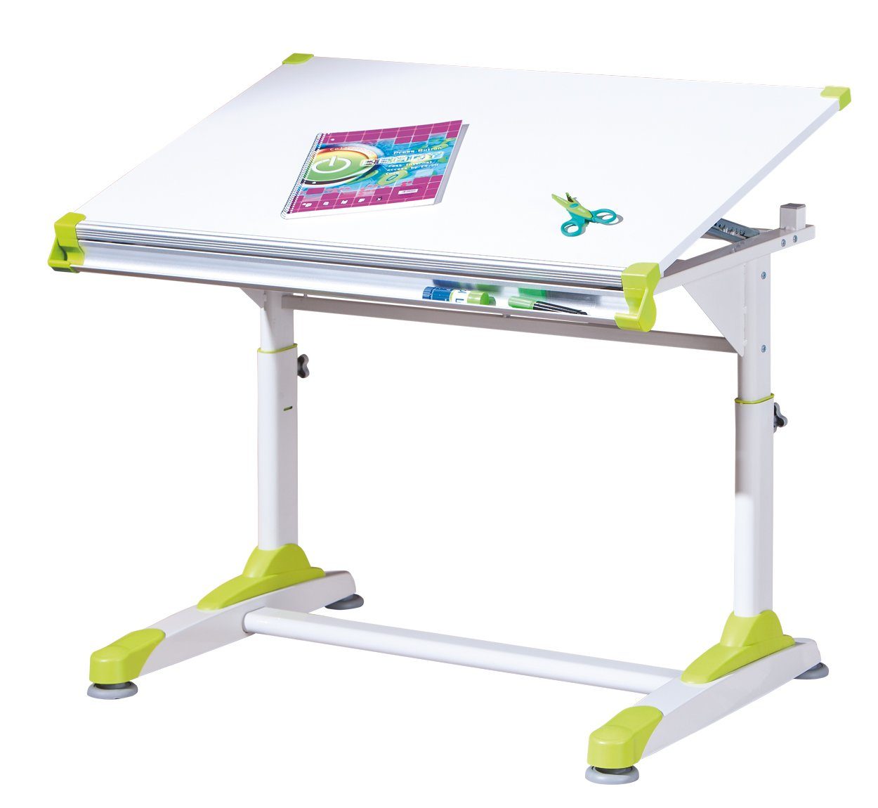 Inter Link Schreibtisch 2Colorido, mit Tischplatte höhenverstellbarer neigbarer Kindertisch