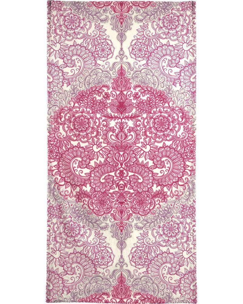 Juniqe Handtuch Happy Place Doodle in Pink - Handtuch Einseitig, Frottee-Veloursqualität (1-St), Bedruckte Oberseite in weicher Frottee-Veloursqualität.