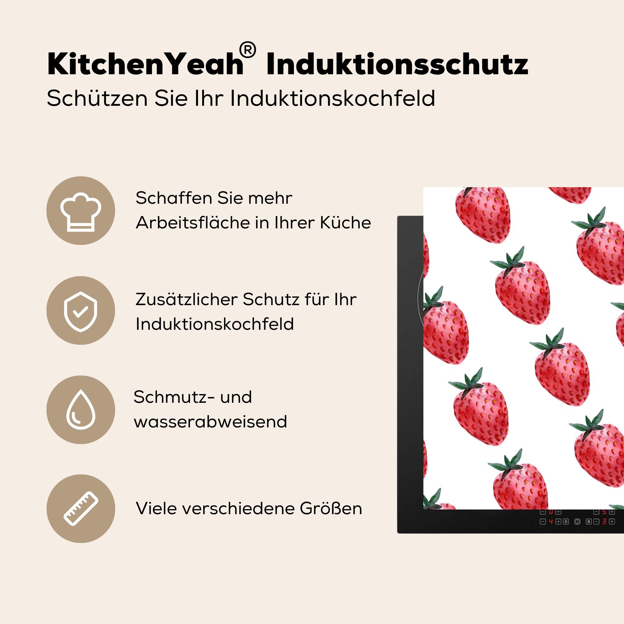 Obst Vinyl, cm, tlg), 78x78 für Arbeitsplatte Erdbeere MuchoWow küche (1 Ceranfeldabdeckung, - Herdblende-/Abdeckplatte - Weiß,