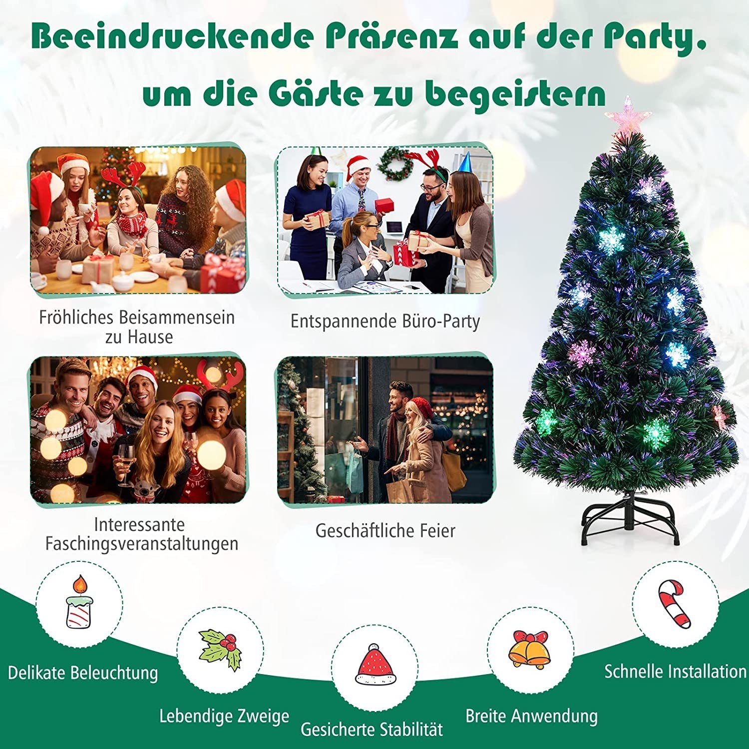 COSTWAY Künstlicher Weihnachtsbaum, mit 125 PVC Nadeln, 18 LEDs, Sternspitze